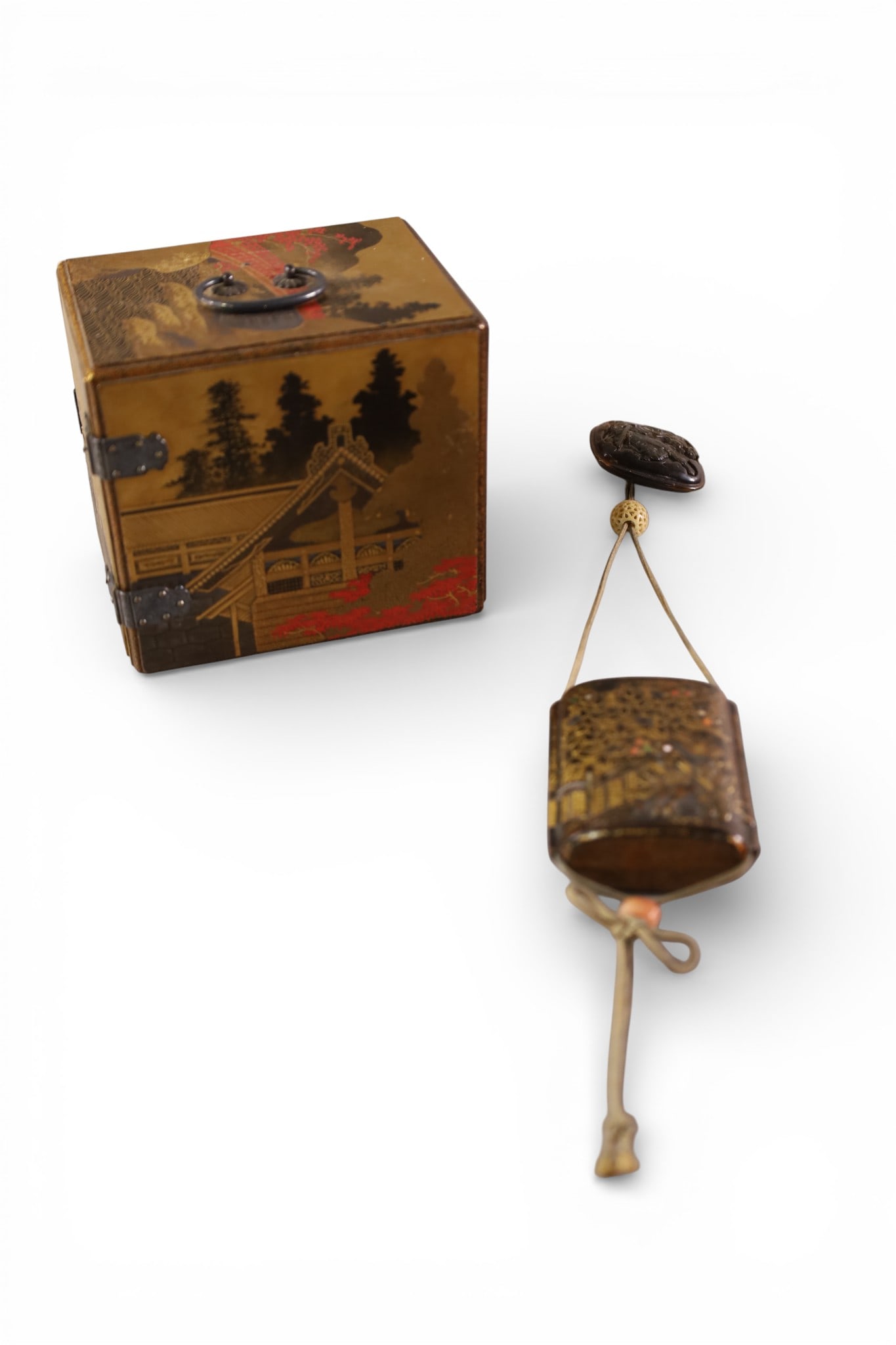 2 JAPANESE ITEMS: LACQUERED BOX & INRO, JAPANESE ITEMS. 4"- 9" L.