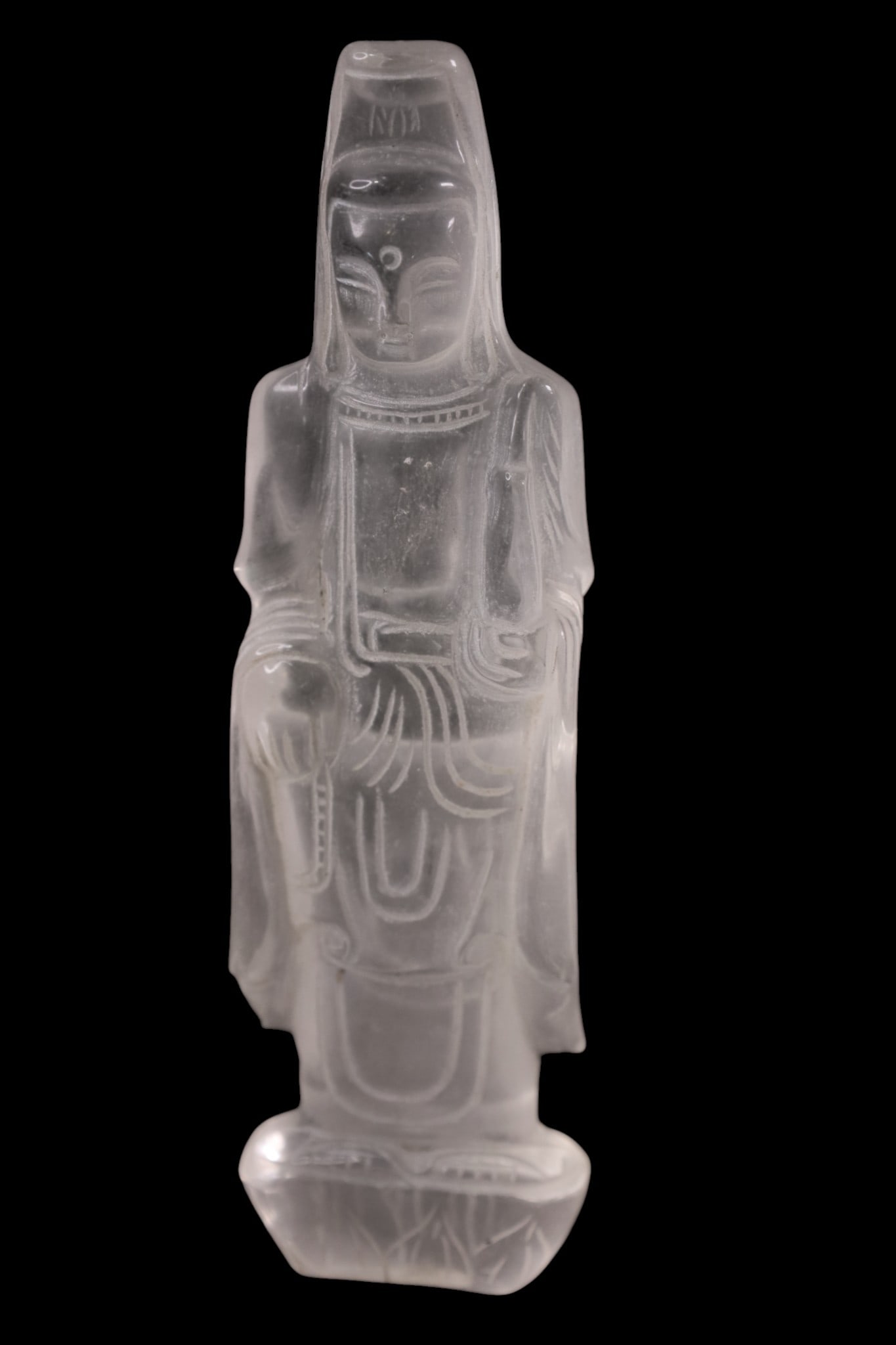 ROCK CRYSTAL GUAN YIN: UNMARKED, ROCK CRYSTAL GUAN YIN, 8 1/2" H.