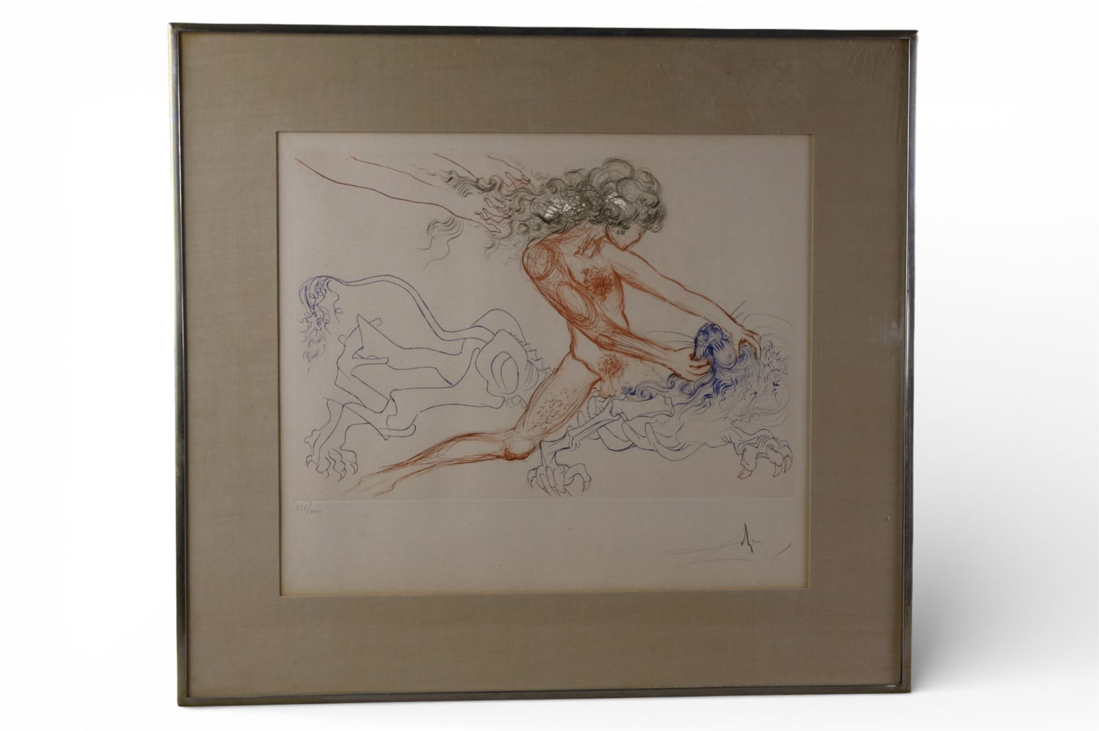 SALVADOR DALI DRYPOINT ENGRAVING: FRAMED ENGRAVING, SALVADOR DALI, SIGNED LOWER RIGHT, No 235/1000. 23" x 21" SAMSON AND DELILAH.