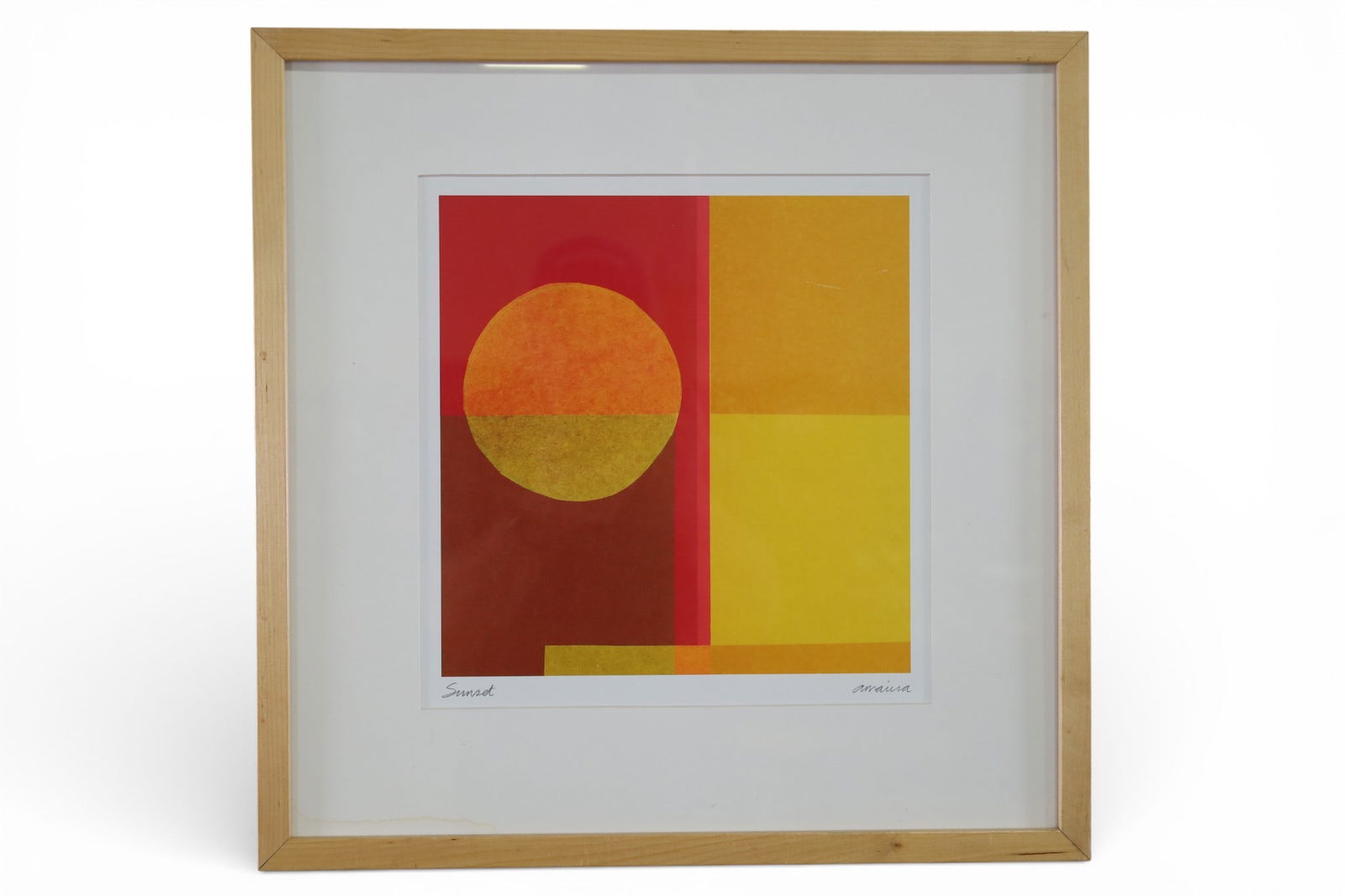 MCM ABSTRACT: TITLED SUNSET, MCM ABSTRACT WALL HANGING. 19" x 19"