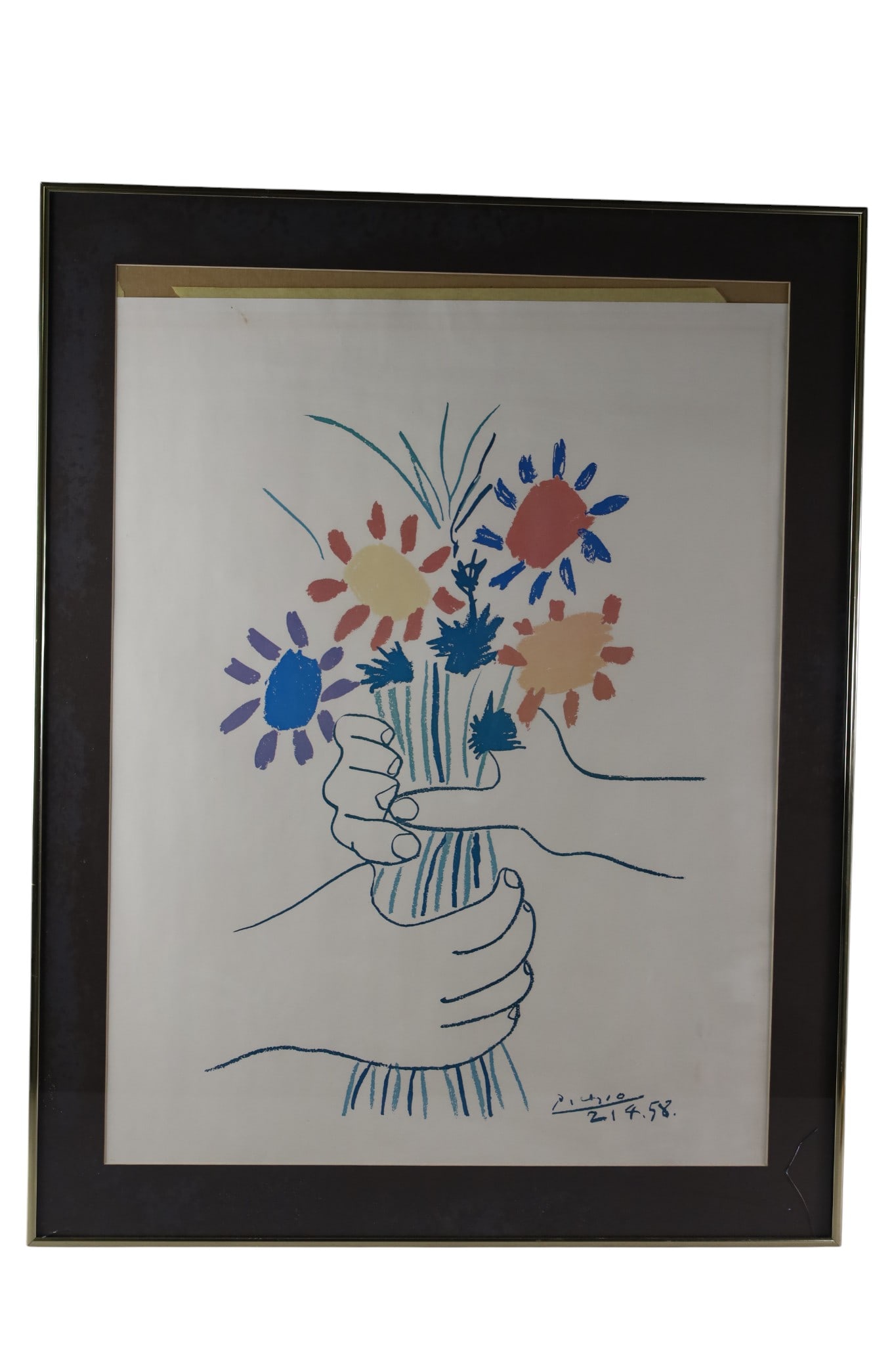 PICASSO PRINT: FRAMED PICASSO PRINT, FRAMED UNDER GLASS, BREAK IN GLASS. SMALL CRACK TO GLASS. 25" x 32" THIS ITEM EXCEEDS SIZE LIMITATIONS FOR IN HOUSE SHIPPING, MUST BE PICKED UP IN HOUSE OR SHIPPED VIA 3rd 