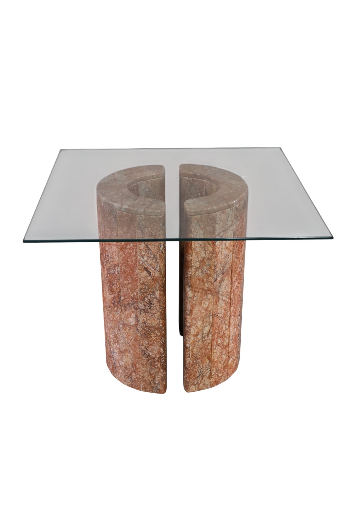MARBLE CENTER TABLE: TWO PART MARBLE BASE, GLASS TOP CENTER TABLE. 36" x 36" x 29" H. THIS ITEM EXCEEDS SIZE LIMITATIONS FOR IN HOUSE SHIPPING, MUST BE PICKED UP IN HOUSE OR SHIPPED VIA 3rd PARTY GROUND SHIPPER.