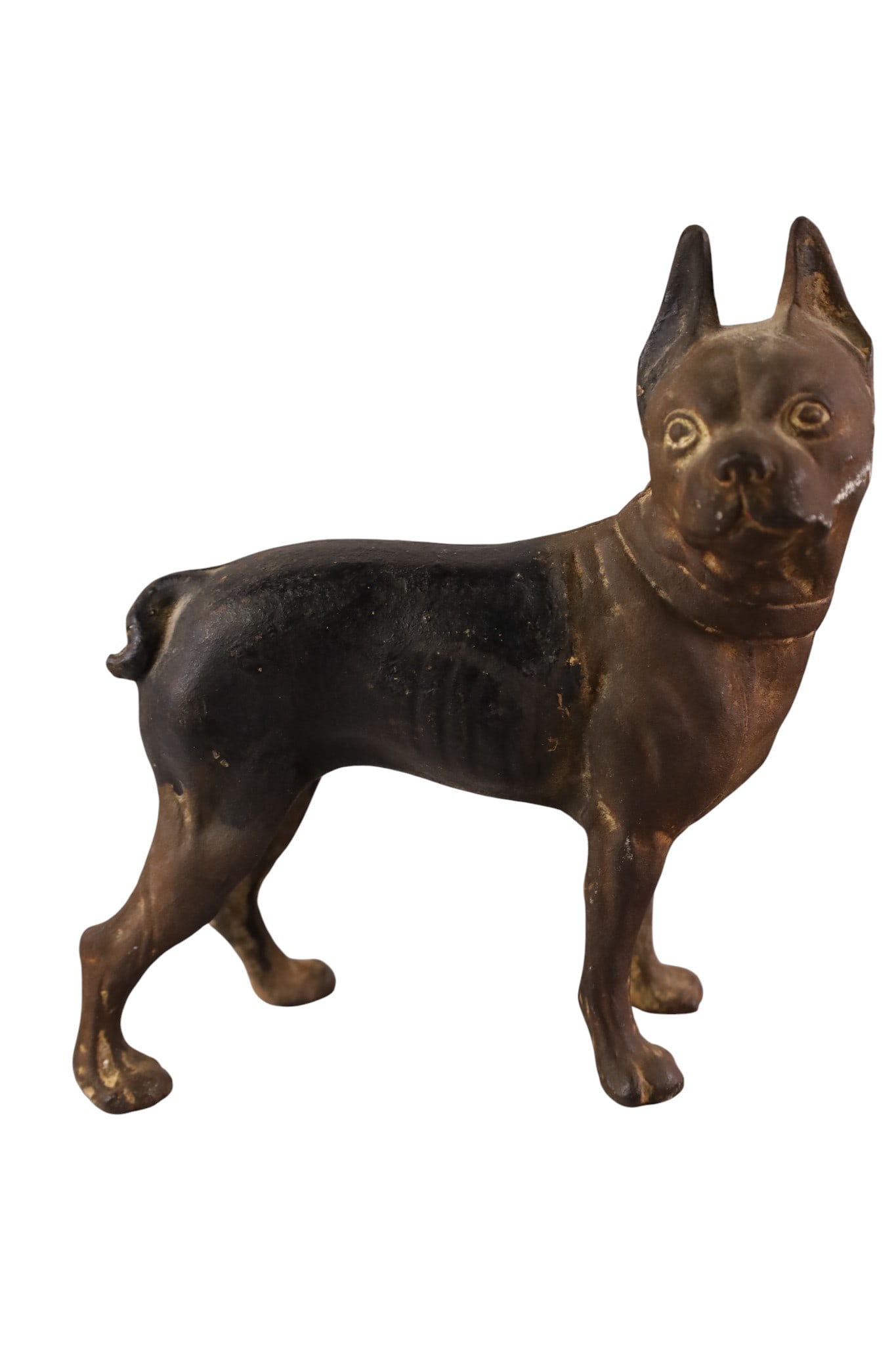 DOG CAST IRON DOORSTOP: BOSTON TERRIER CAST IRON DOORSTOP, RUSTED. 8 1/2" H