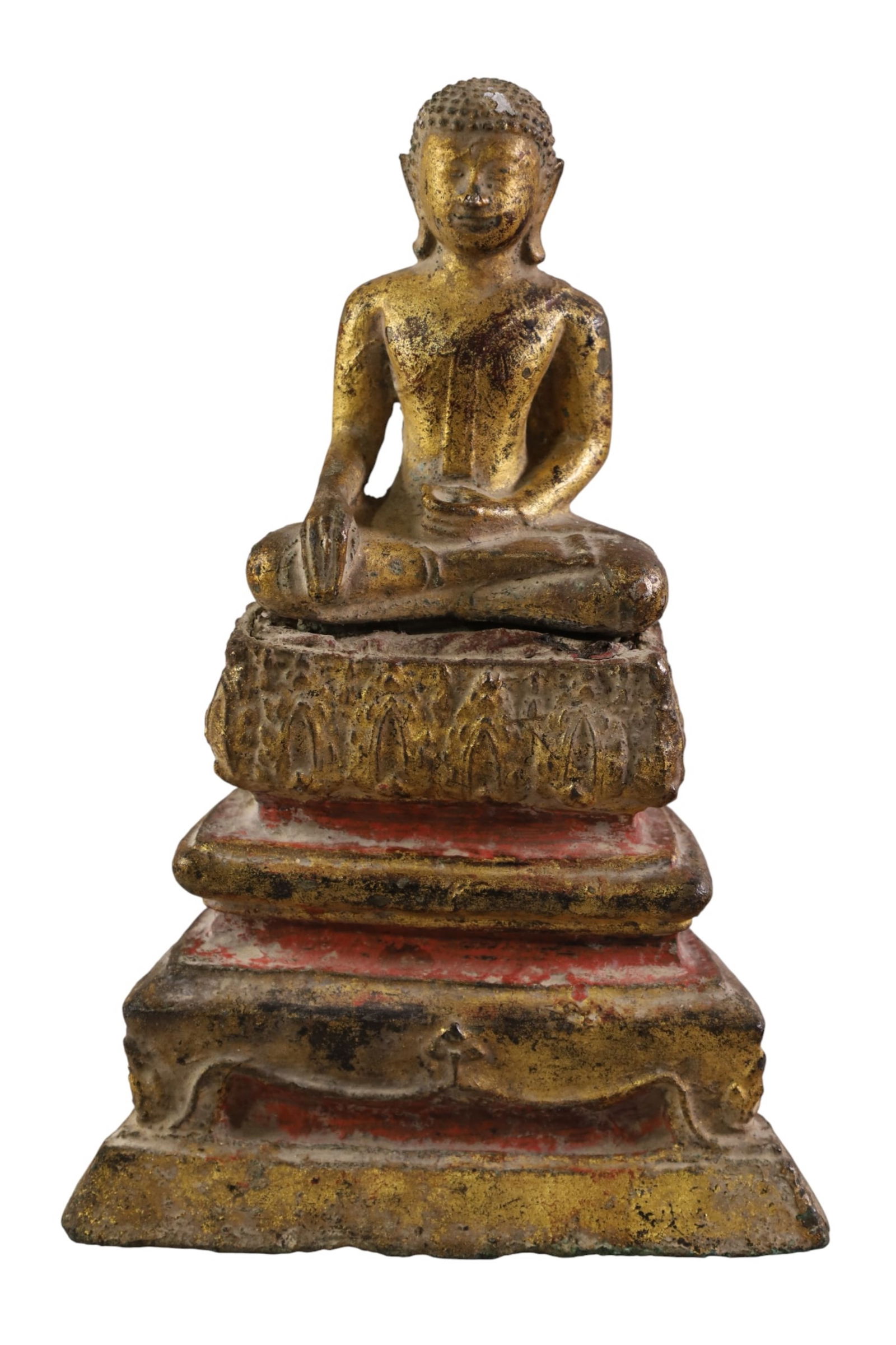 CHINESE SEATED BUDDHA: SMALL SEATED BUDDHA ON BASE, 9" H.