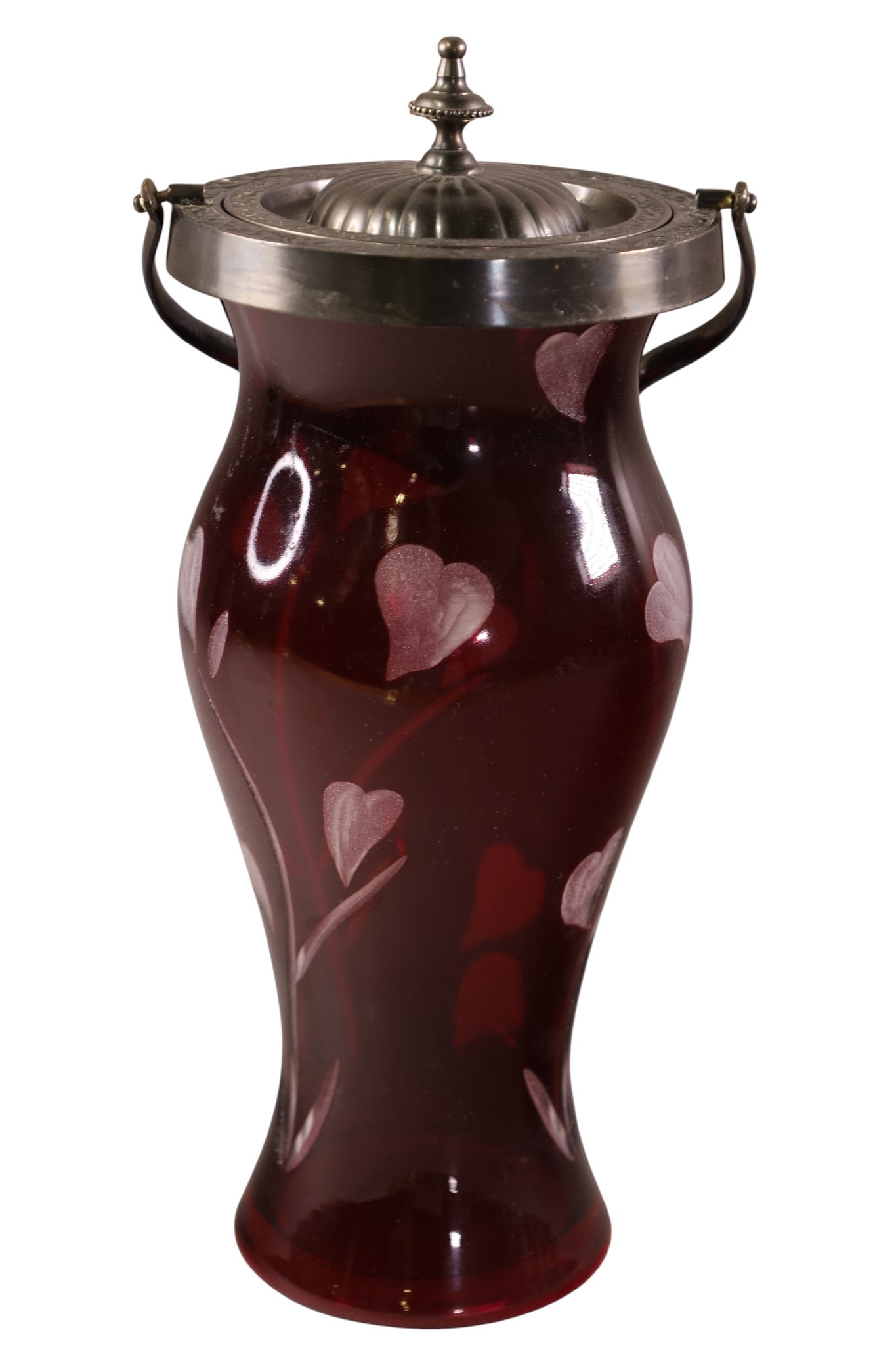 LIDDED RUBY CUT TO CLEAR JAR - 2