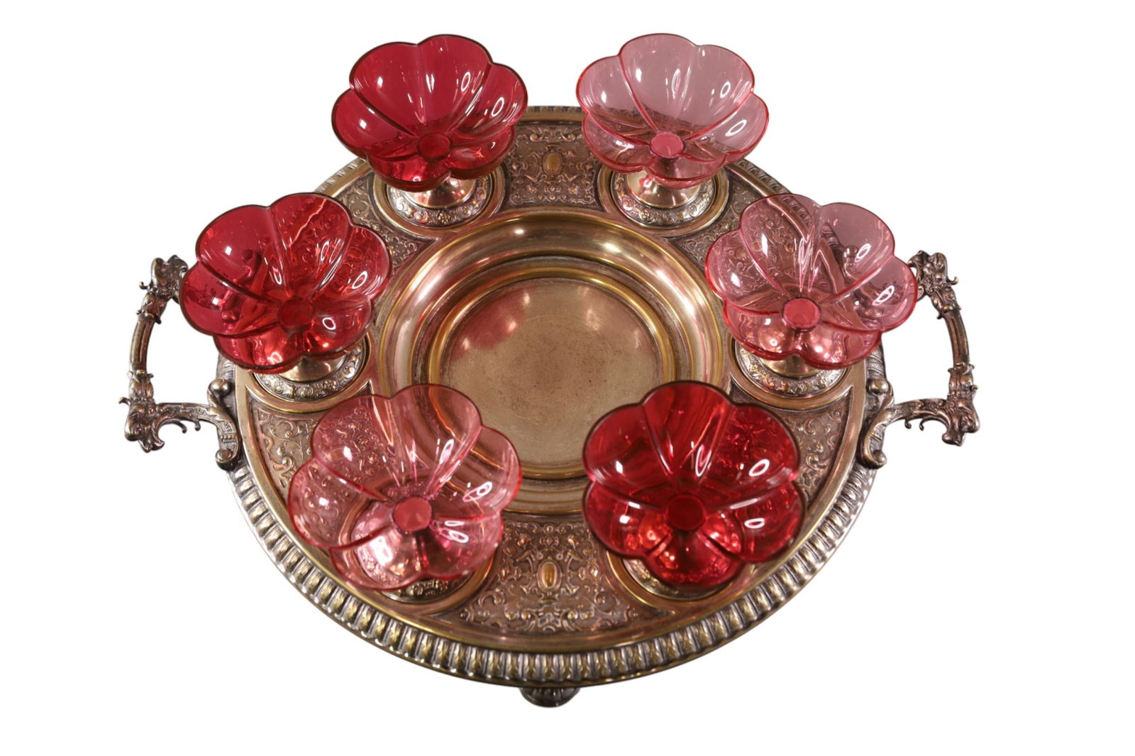 SILVERPLATED & CRANBERRY SERVING DISH SET - 2