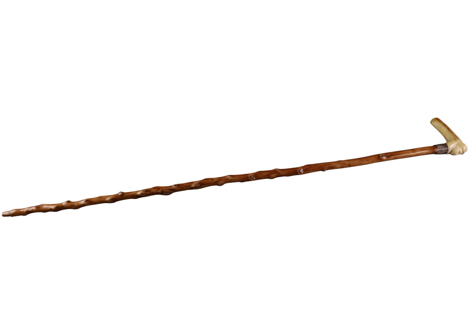 VICTORIAN WALKING STICK: CARVED FIGURAL BONE HANDLE, 35" L.