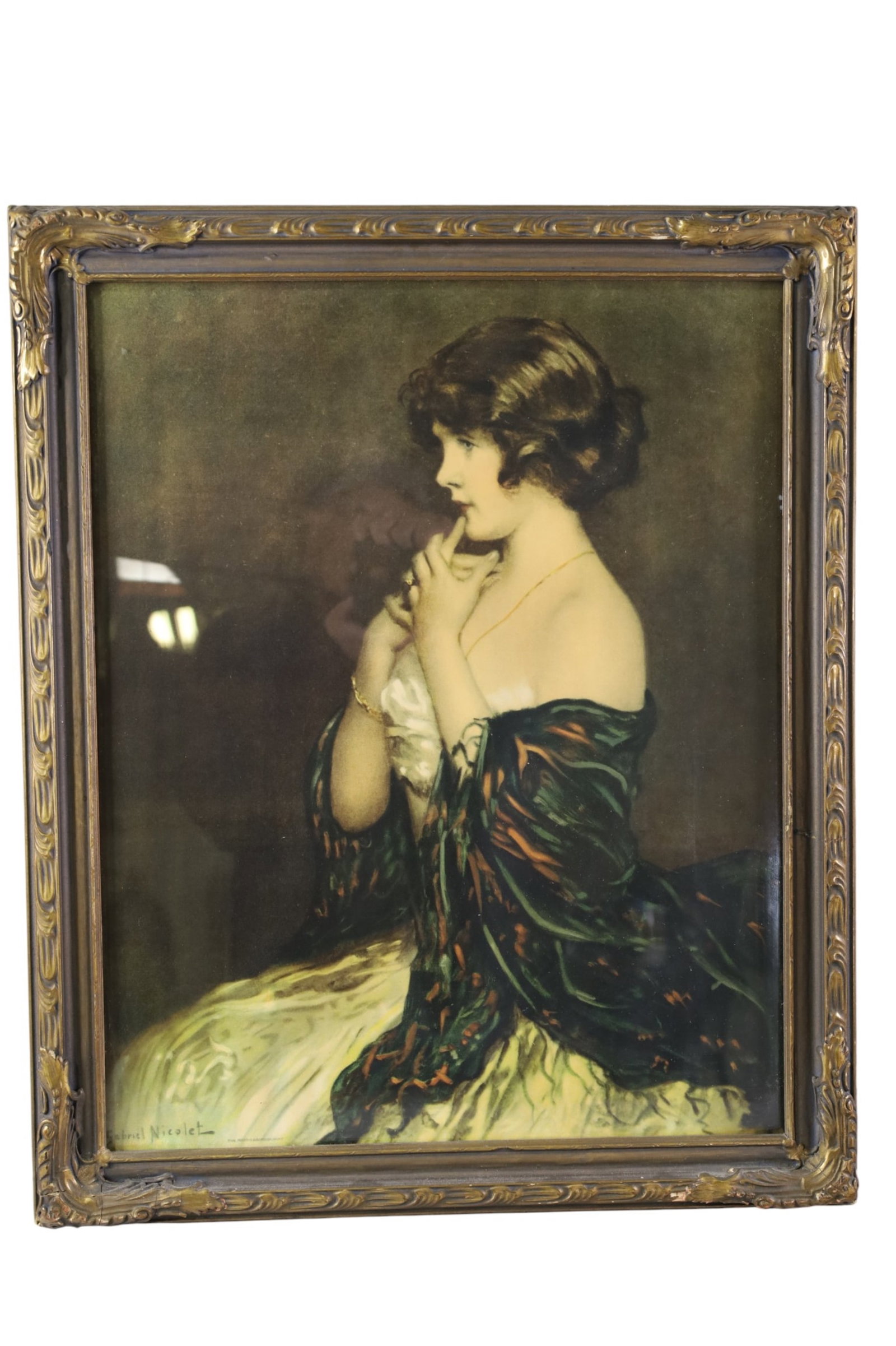 1920'S LADY PRINT: BY NICOLET, FRAMED PRINT. 17" x 22"