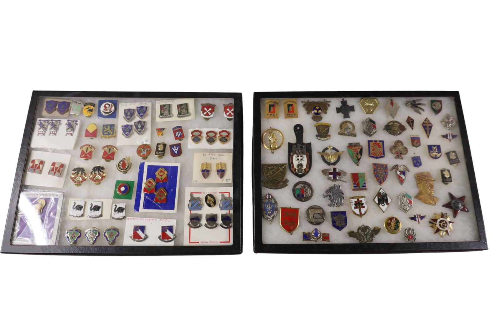COLLECTION OF MILITARY INSIGNIAS: COLLECTION OF APPROX 50 INSIGNIAS. MOST ARE U.S. SHOWCASE NOT INCLUDED