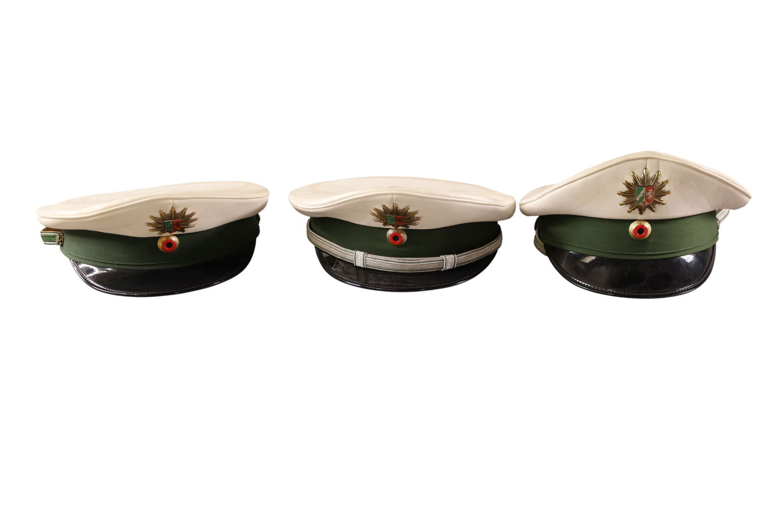 3 GERMAN POLICE HATS: 3 GERMAN POLICE HATS.