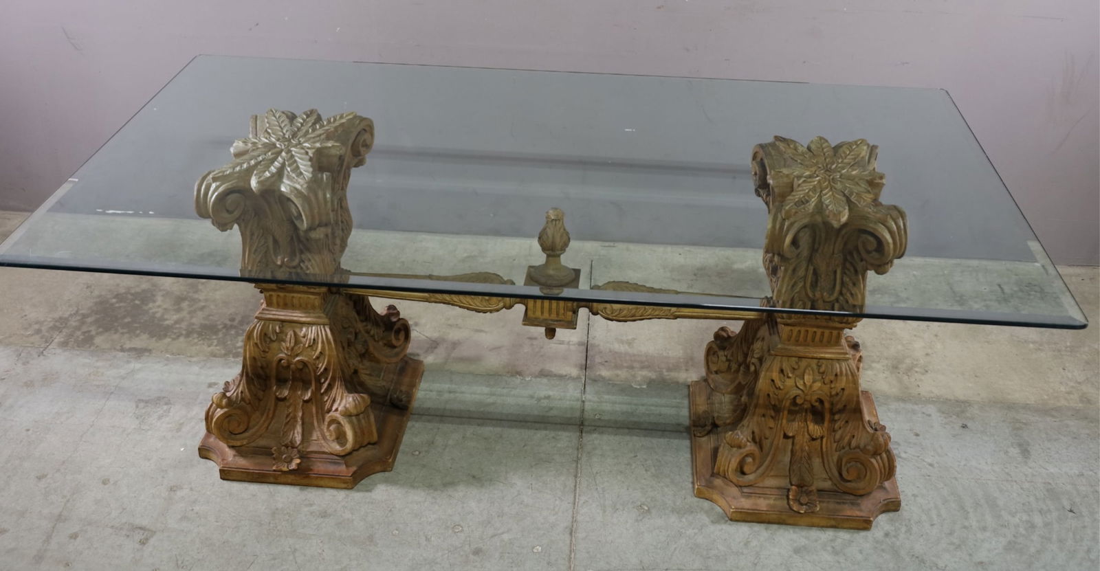 HIGHLY CARVED GLASS TOP DINING TABLE (1 of 3)