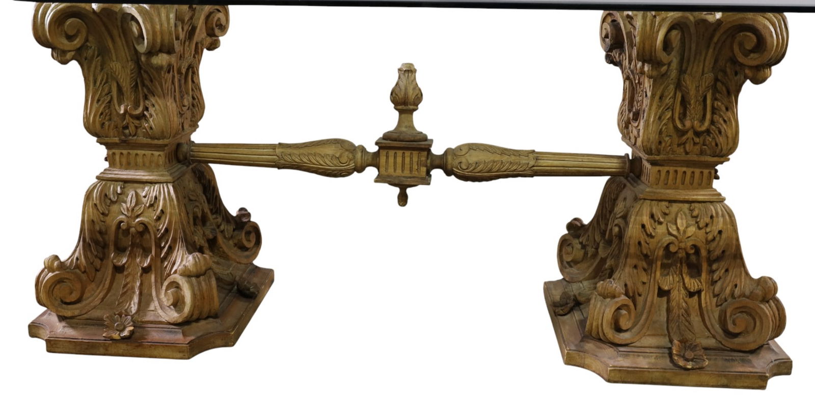 HIGHLY CARVED GLASS TOP DINING TABLE - 2