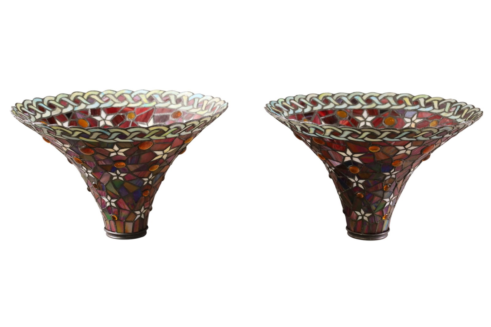 PAIR OF LEADED GLASS SHADES (1 of 3)