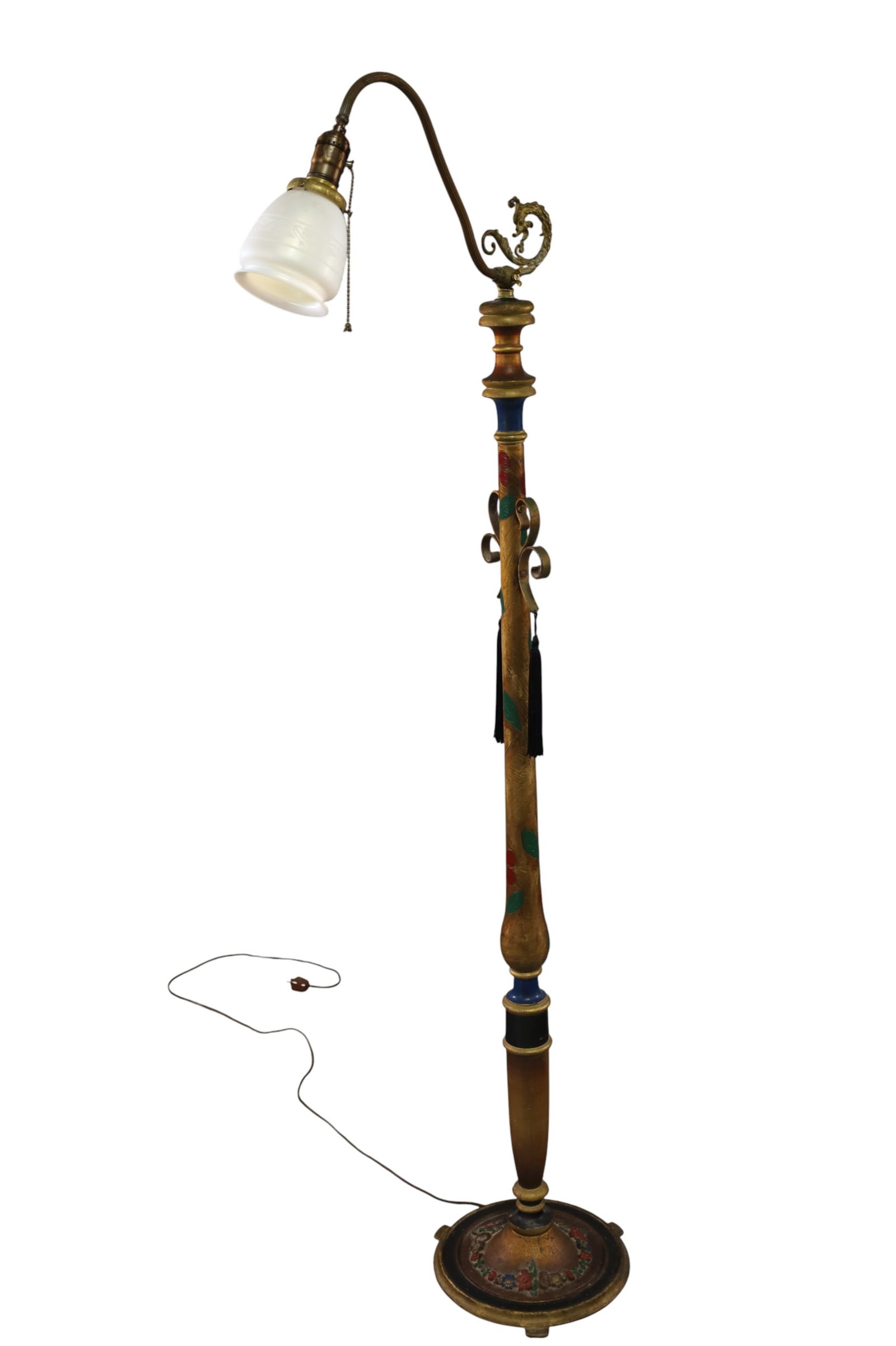 GOOSE NECK FLOOR LAMP W/ STEUBEN SHADE (1 of 4)