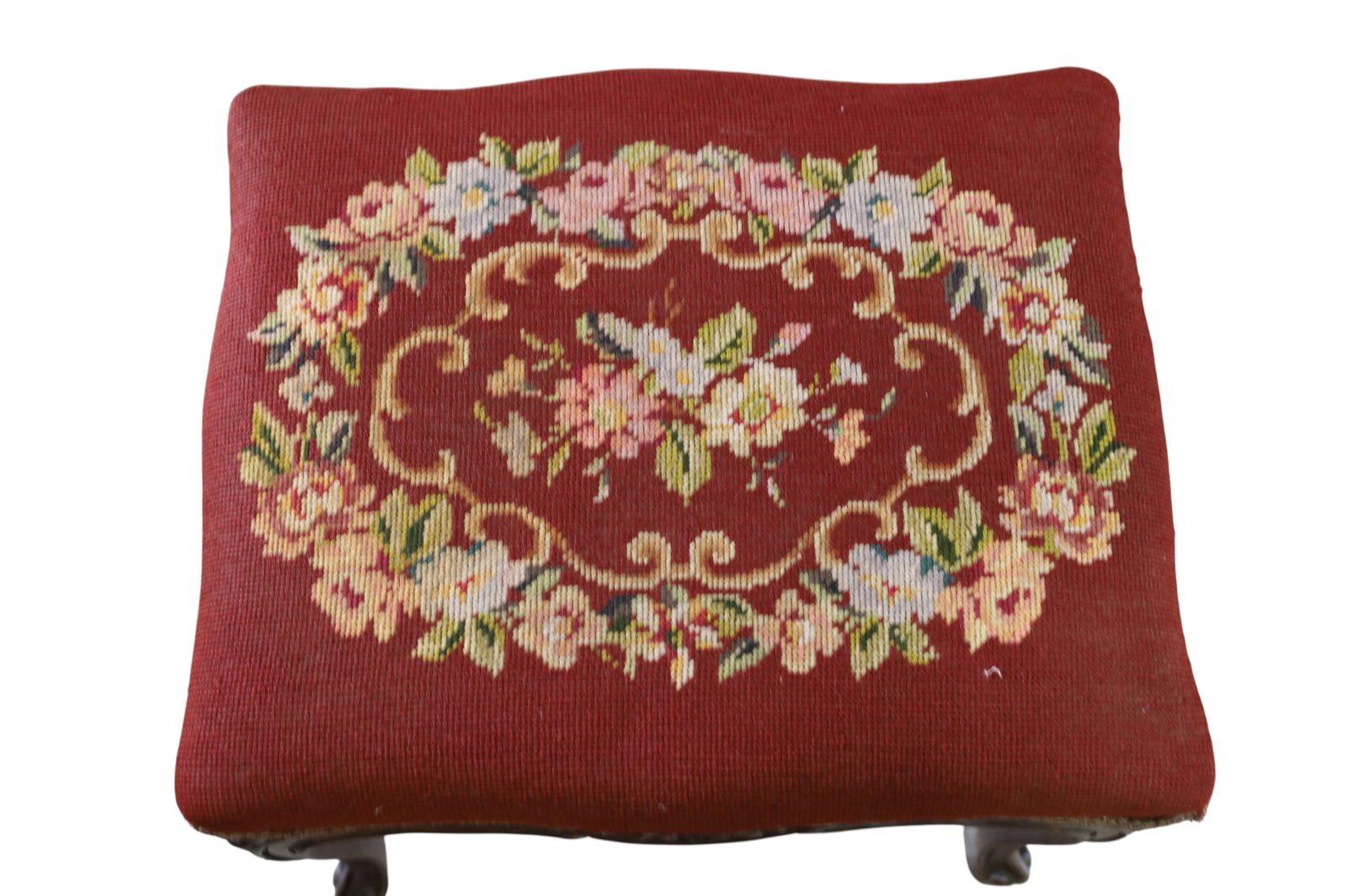 NEEDLEPOINT FOOTSTOOL - 2