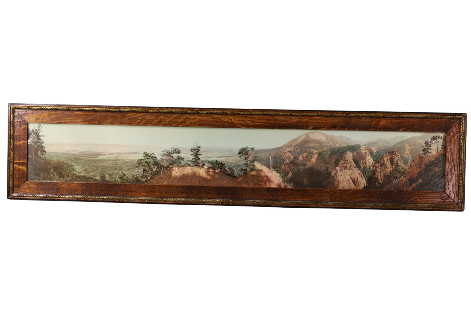 HAND COLORED YARD LONG PHOTO OF COLORADO: POINT SUBLIME COLORADO HAND COLORED PHOTO YARD LONG IN OAK FRAME, 46 1/2" x 10"