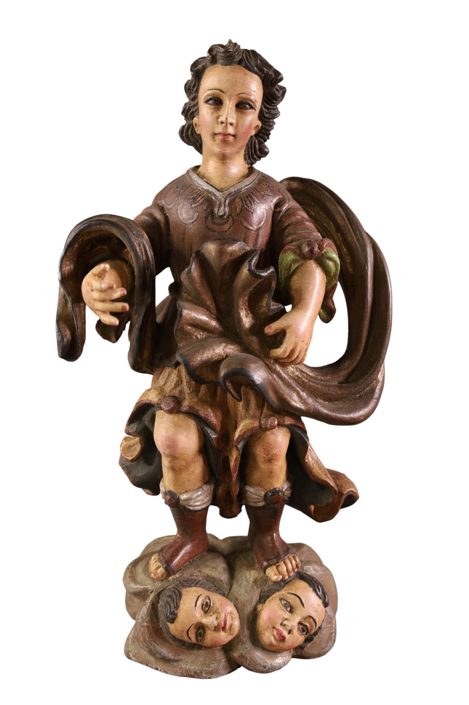 INFANT ST JOHN THE BAPIST: SMALL CARVED WOOD ST JOHN THE BAPIST FIGURE, 13" H