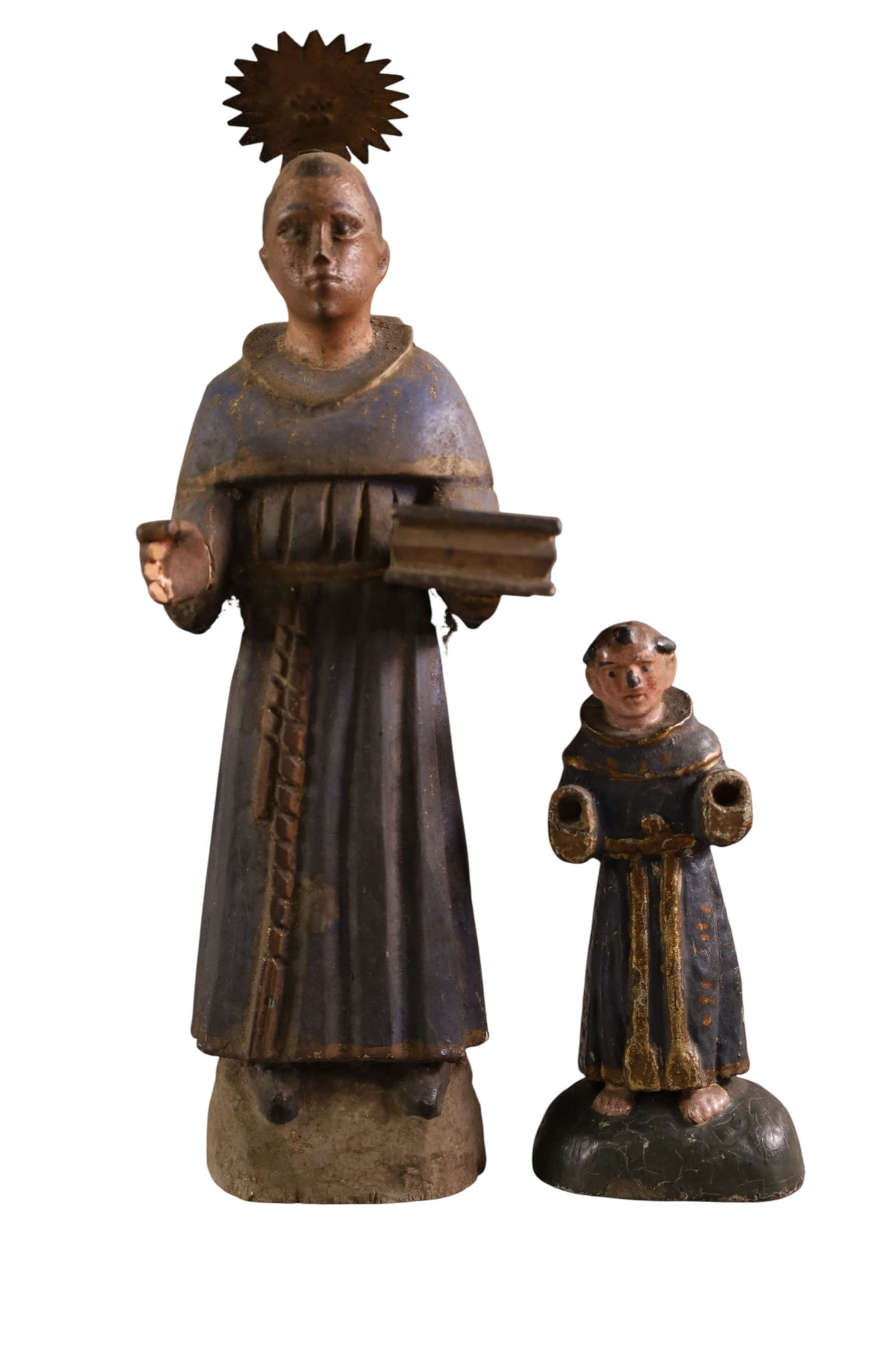 2 SMALL SANTO FIGURES: 2 SMALL CARVED SANTO FIGURES, 6" & 12" H.