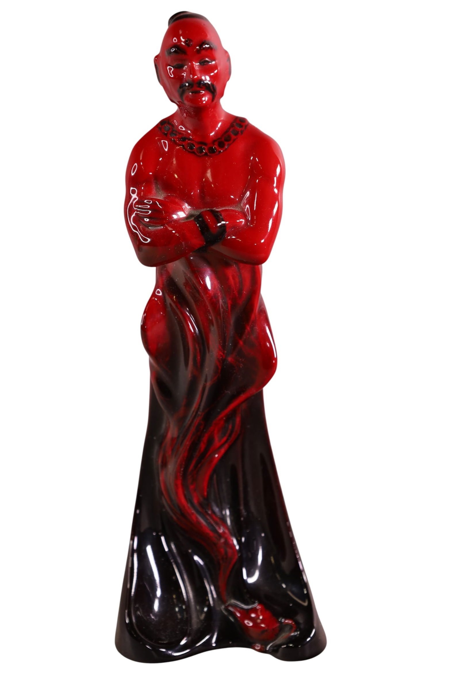 ROYAL DOULTON FLAMBE FIGURE: TITLED THE GENIE, ROYAL DOULTON FLAMBE FIGURE, ARTIST SIGNED, ILLEGIBLE. 10" H.