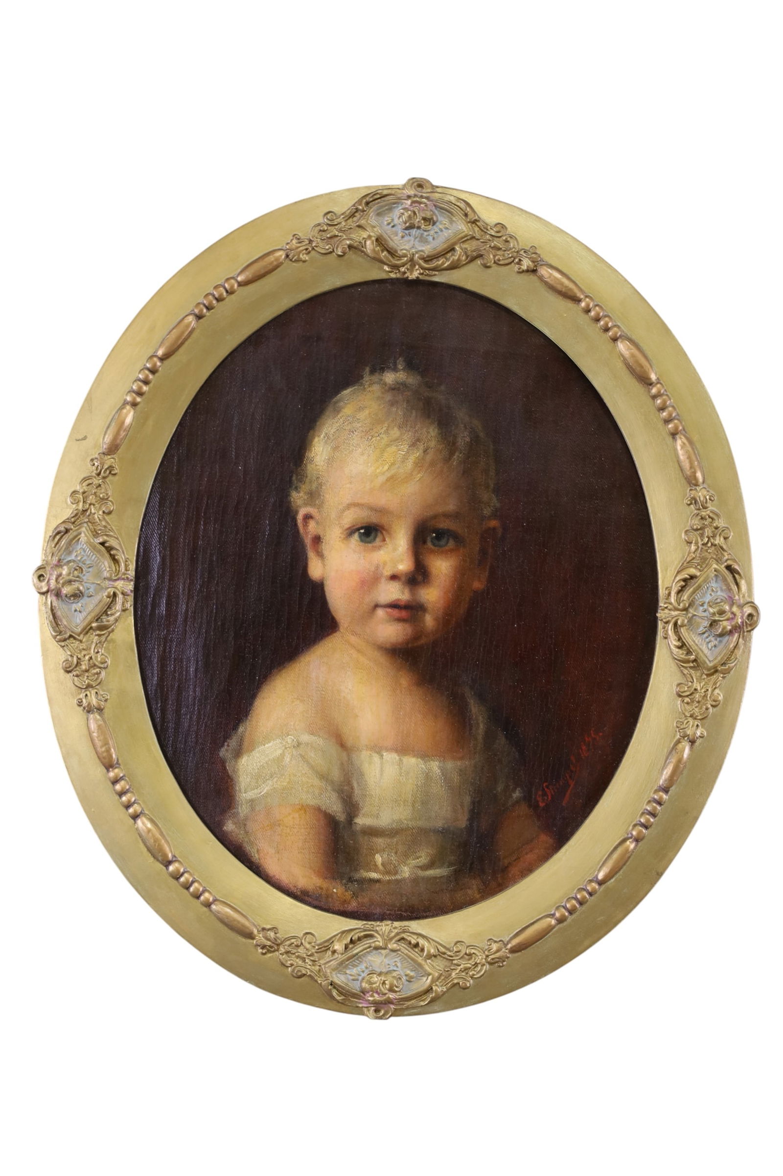 19TH CENTURY PORTRAIT PAINTING: SIGNED ELIZABETH STREMPEL DATED, 185. 18" H.