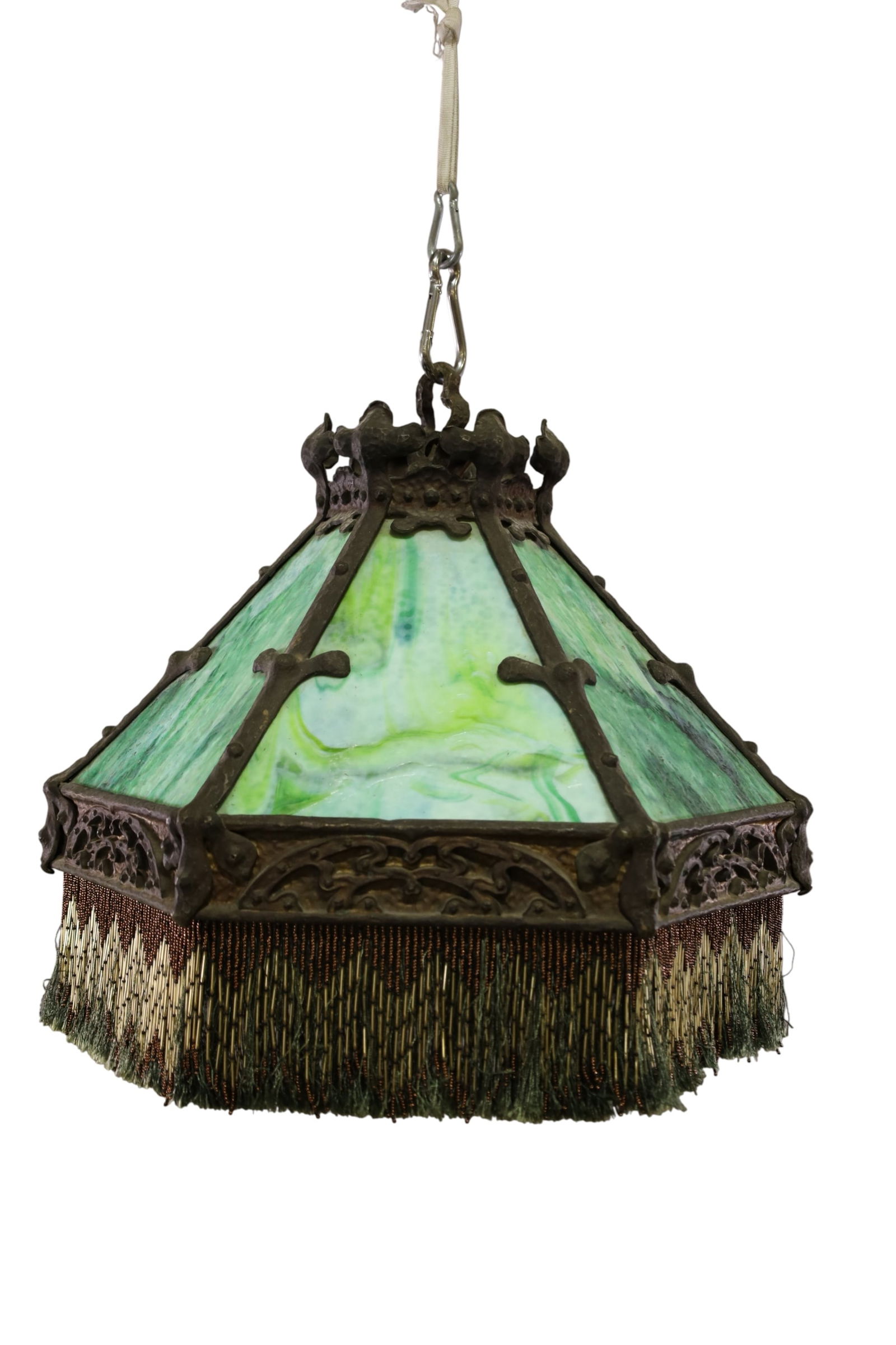 LARGE ARTS & CRAFTS SLAG GLASS CHANDELIER (1 of 5)