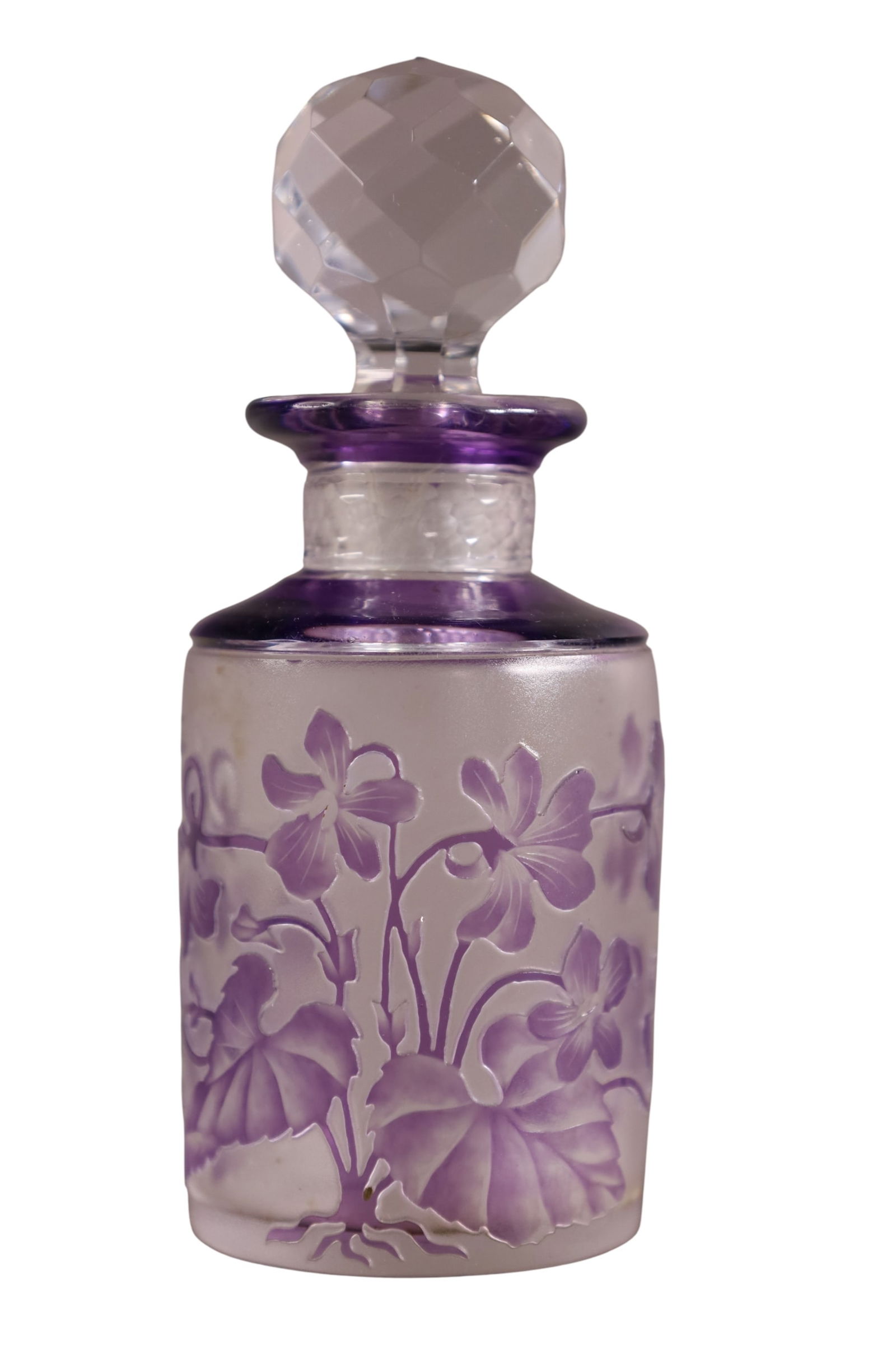 VAL SAINT LAMBERT PERFUME: SMALL PERFUME BOTTLE, VAL SAINT LAMBERT, WITH STOPPER. 4" H.