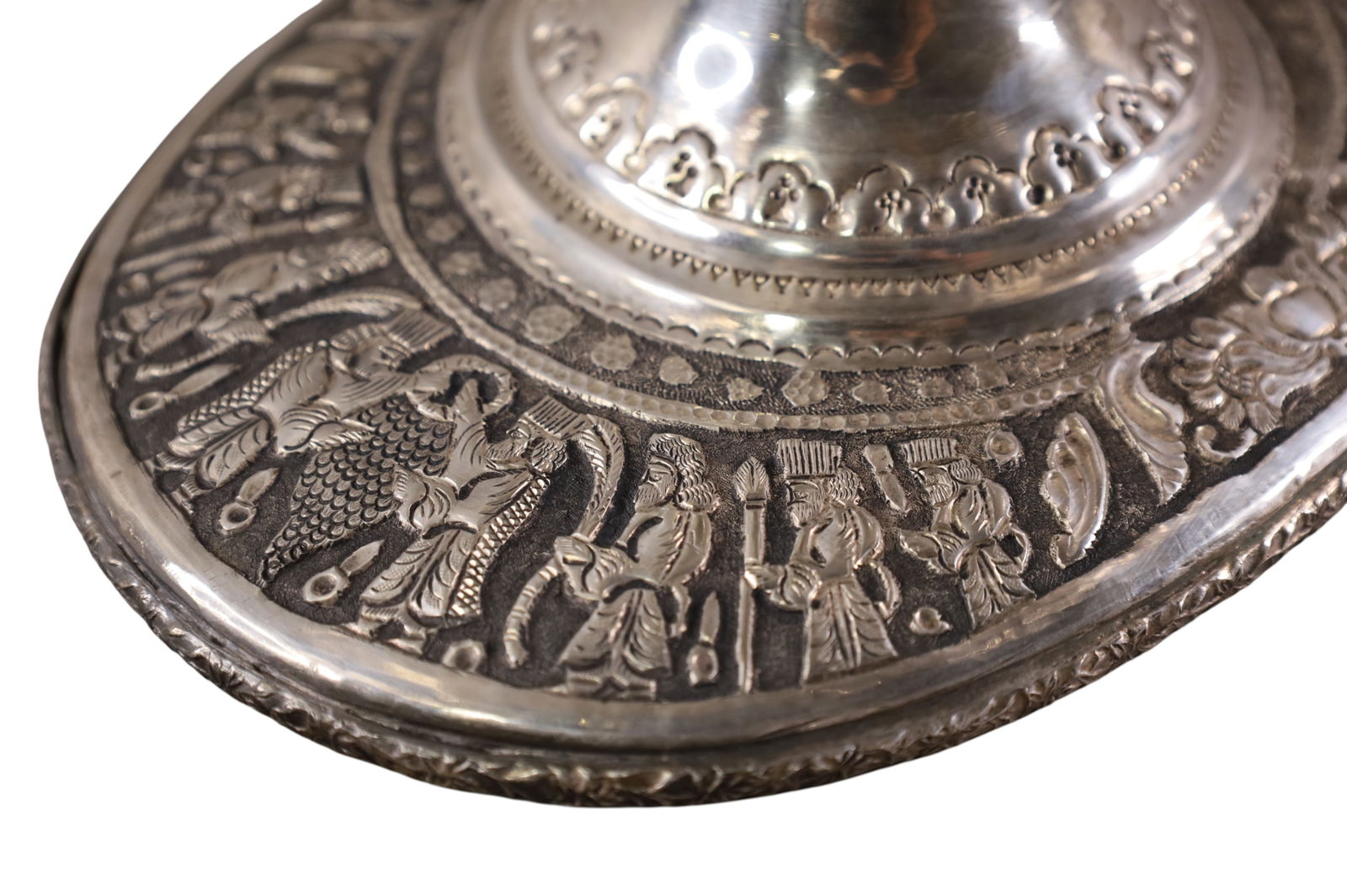 LARGE PERSIAN REPOUSSE SILVER CENTER PIECE - 2