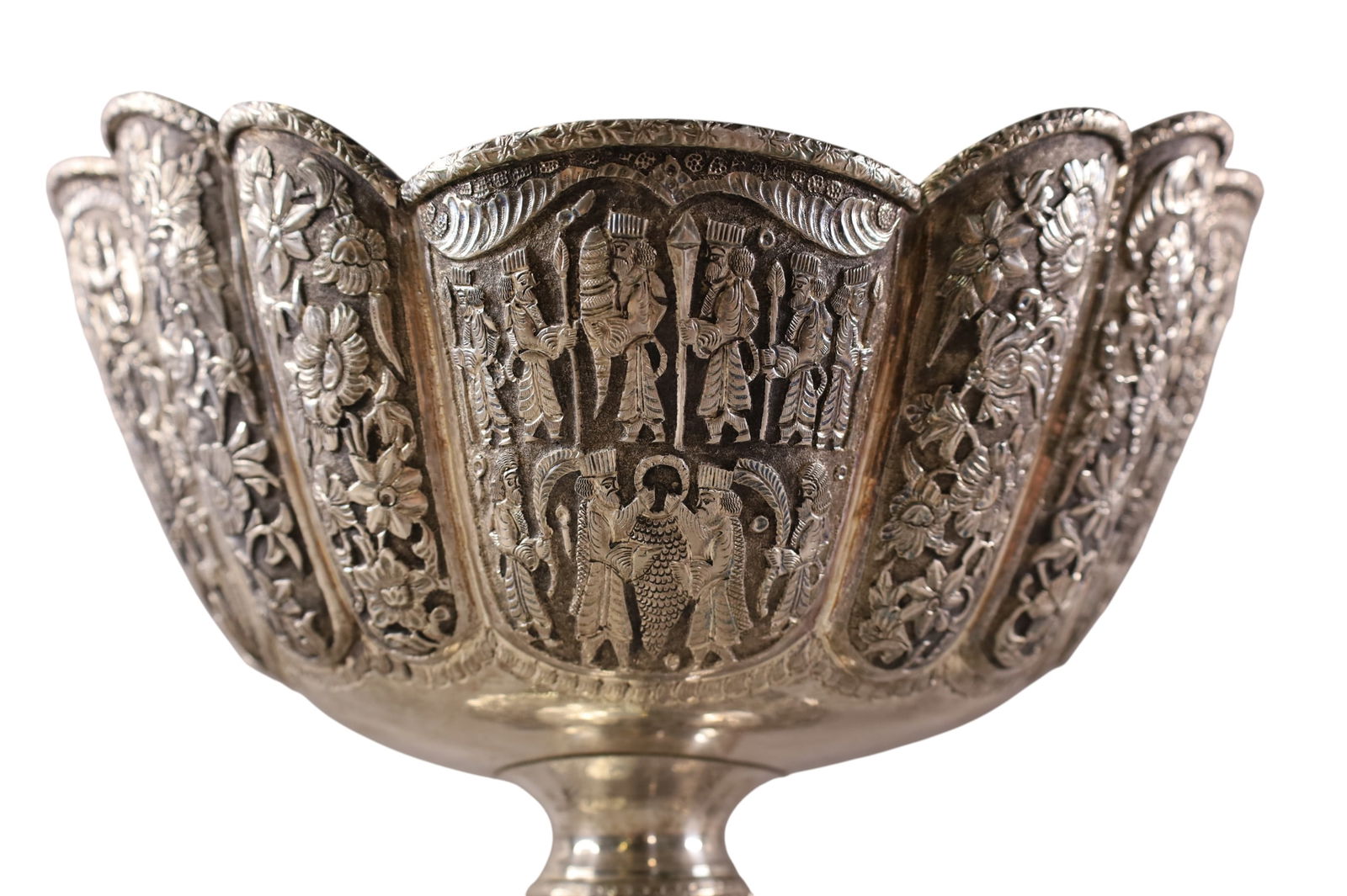 LARGE PERSIAN REPOUSSE SILVER CENTER PIECE - 4