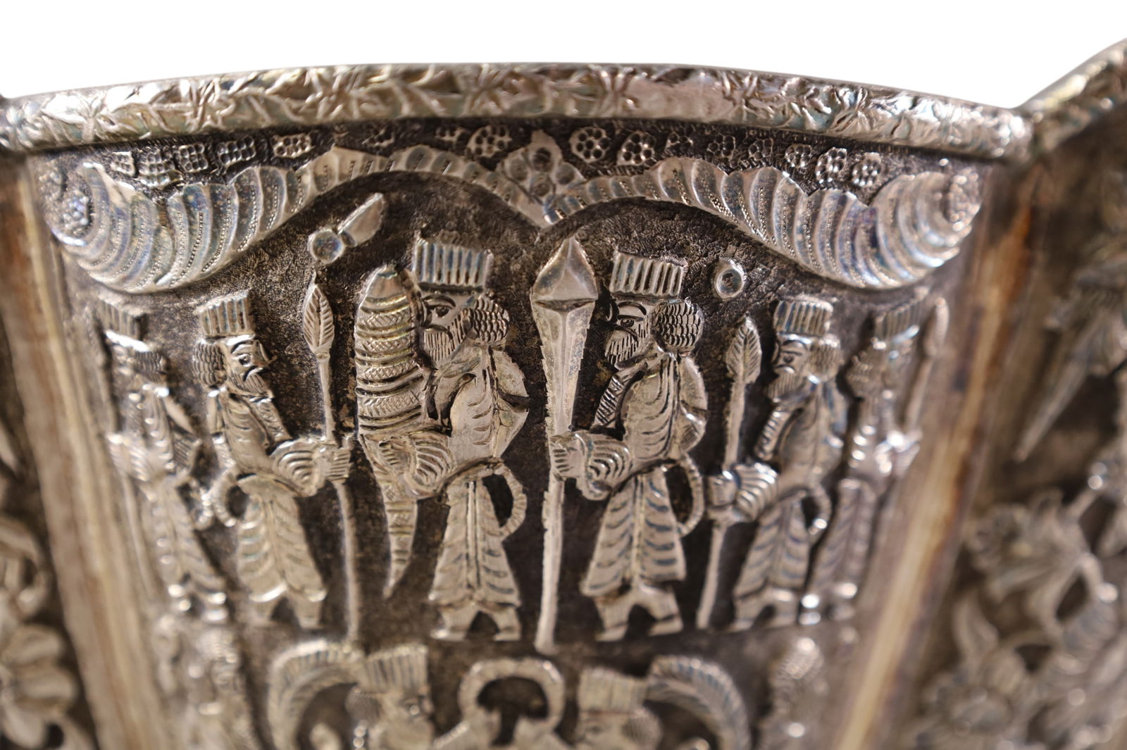 LARGE PERSIAN REPOUSSE SILVER CENTER PIECE - 5
