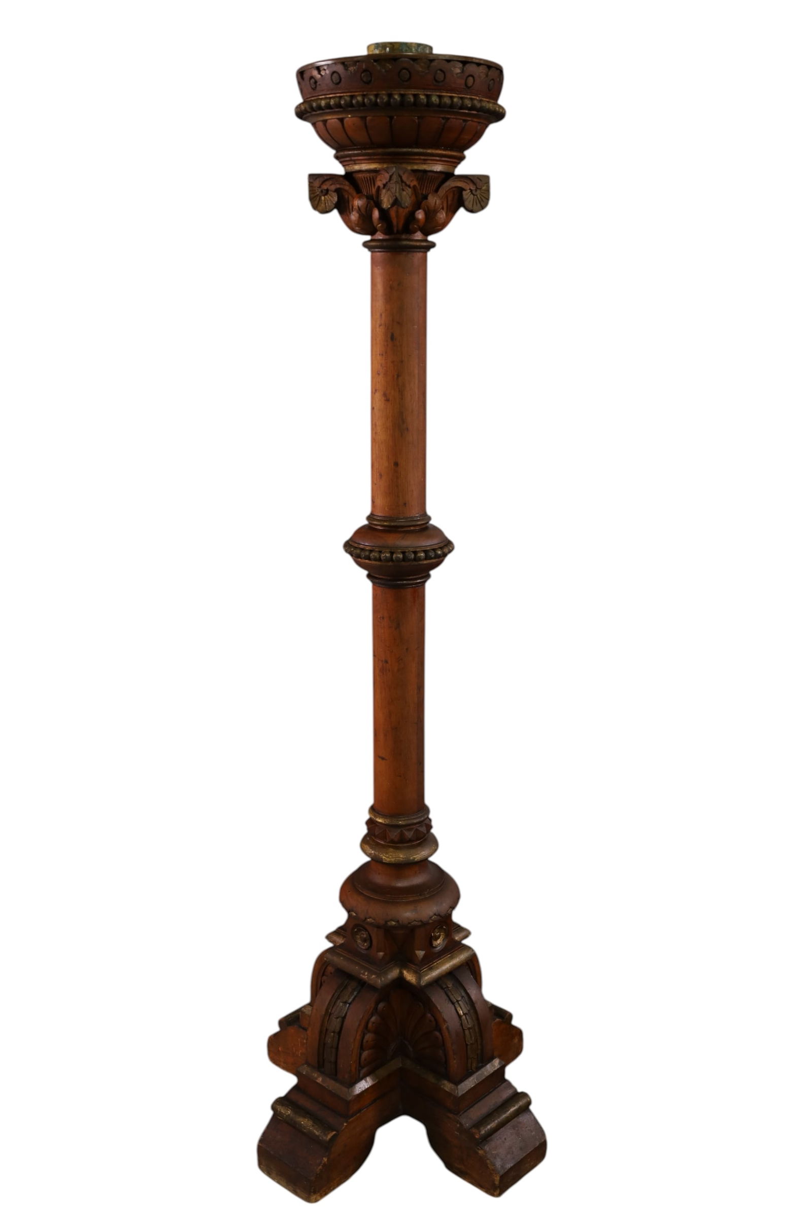 CARVED WOOD FLOOR CANDLESTICK (1 of 3)