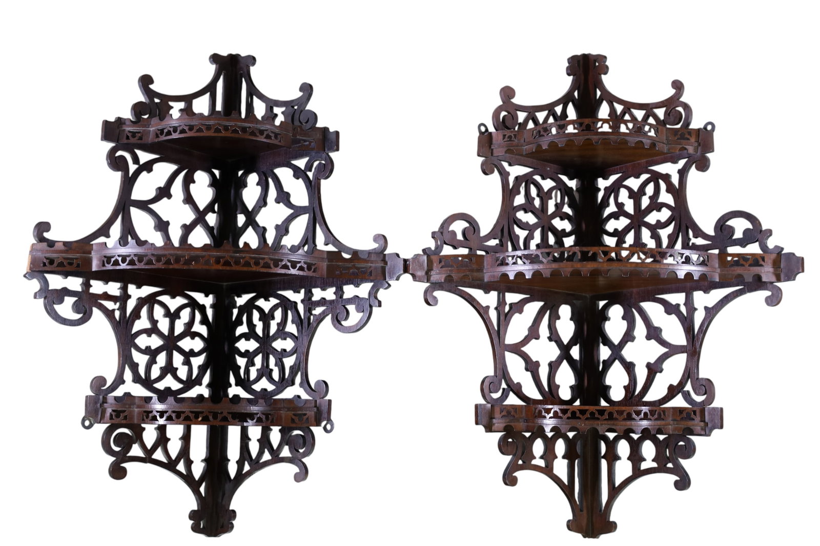 PAIR OF LARGE CARVED CORNER SHELVES (1 of 5)