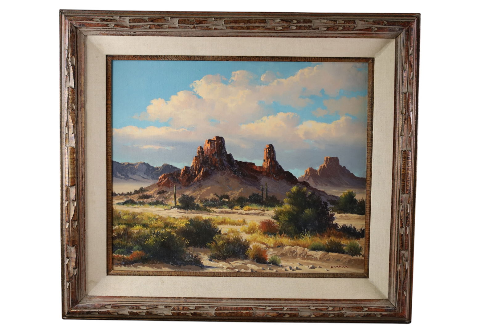 BEVERLY CARRICK DESERT SCENE OIL PAINTING: OIL ON CANVAS, SIGNED LOWER RIGHT, DESERT SCENE OIL PAINTING. 32" x 28"