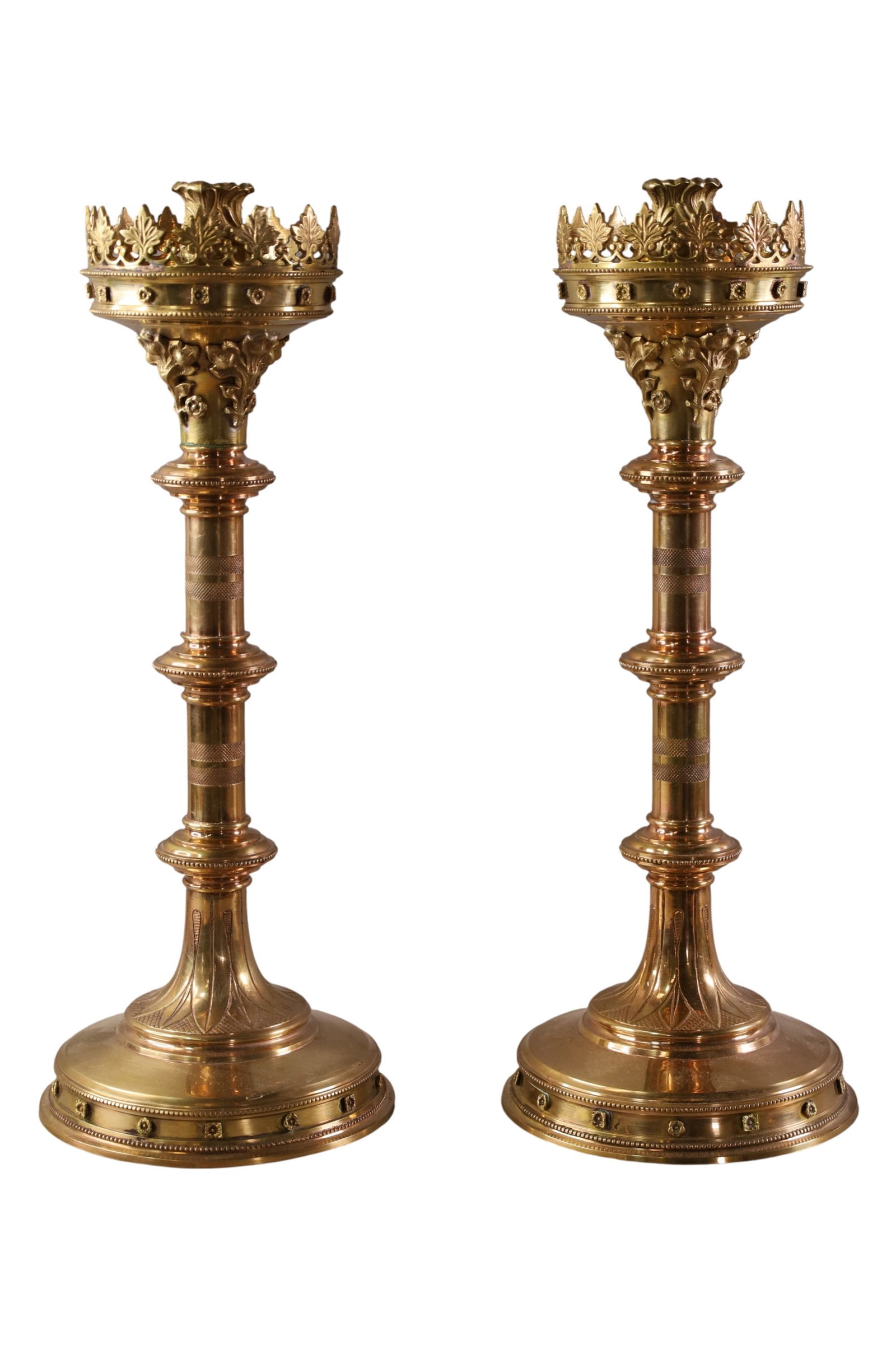 PAIR OF GOTHIC REVIVAL CANDELABRAS: PAIR OF TALL GOTHIC REVIVAL CANDELABRAS. 18 1/2" H.