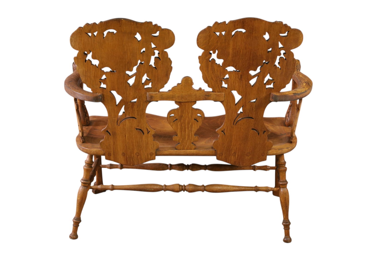 ORNATE AMERICAN OAK SETTEE - 4