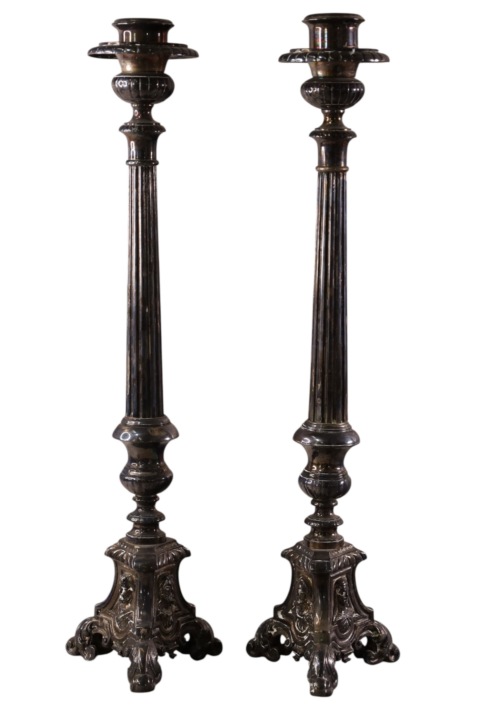 PAIR OF SILVERPLATED ALTAR CANDLESTICKS (1 of 3)
