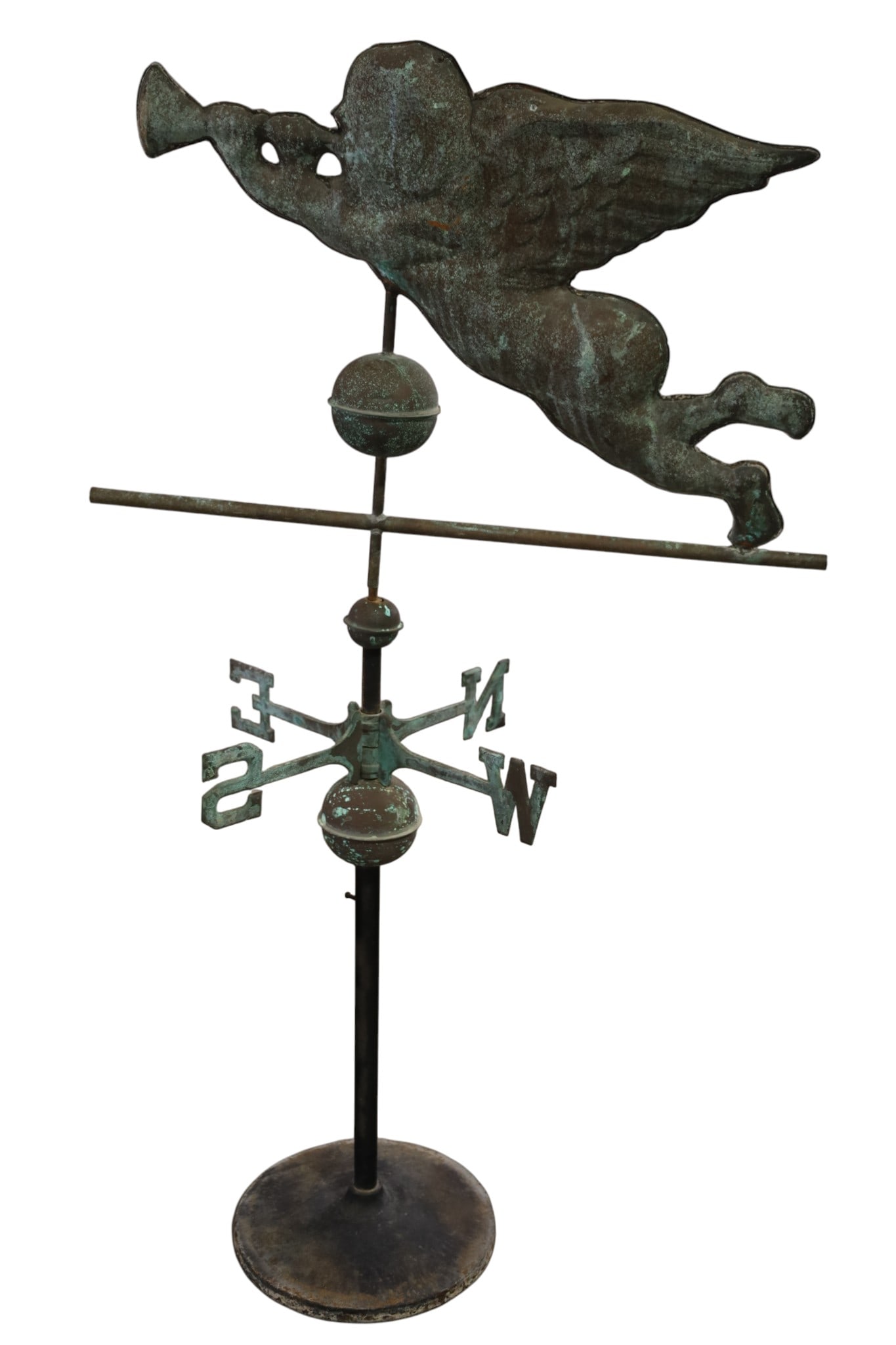LARGE CUPID WEATHERVANE: LARGE CUPID FORM WEATHERVANE ON STAND, 29" W x 52 1/2" H. THIS ITEM EXCEEDS SIZE LIMITATIONS FOR IN HOUSE SHIPPING, MUST BE PICKED UP IN HOUSE OR SHIPPED VIA 3rd PARTY GROUND SHIPPER.