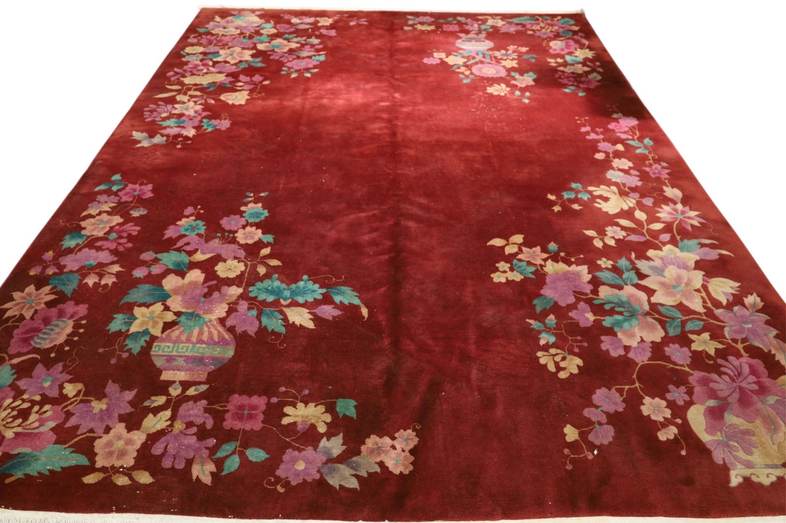 APPROX 8' 9" x 11' 9" CHINESE WOOL RUG: CHINESE WOOL RUG, FLORAL DECORATED. THIS ITEM EXCEEDS SIZE LIMITATIONS FOR IN HOUSE SHIPPING, MUST BE PICKED UP IN HOUSE OR SHIPPED VIA 3rd PARTY GROUND SHIPPER.