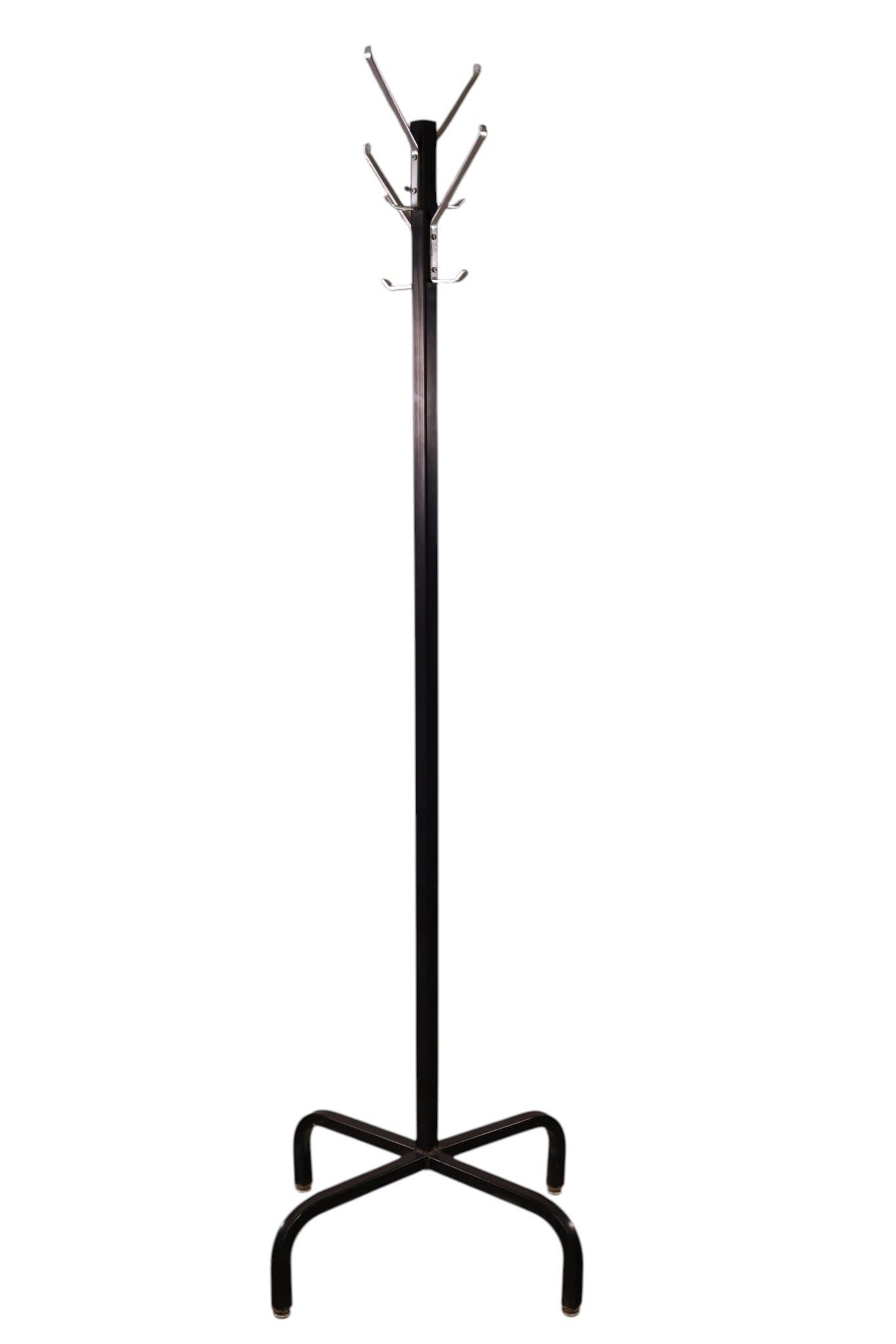 MID CENTURY METAL HAT RACK: MCM METAL HAT RACK, 70" H. THIS ITEM EXCEEDS SIZE LIMITATIONS FOR IN HOUSE SHIPPING, MUST BE PICKED UP IN HOUSE OR SHIPPED VIA 3rd PARTY GROUND SHIPPER.