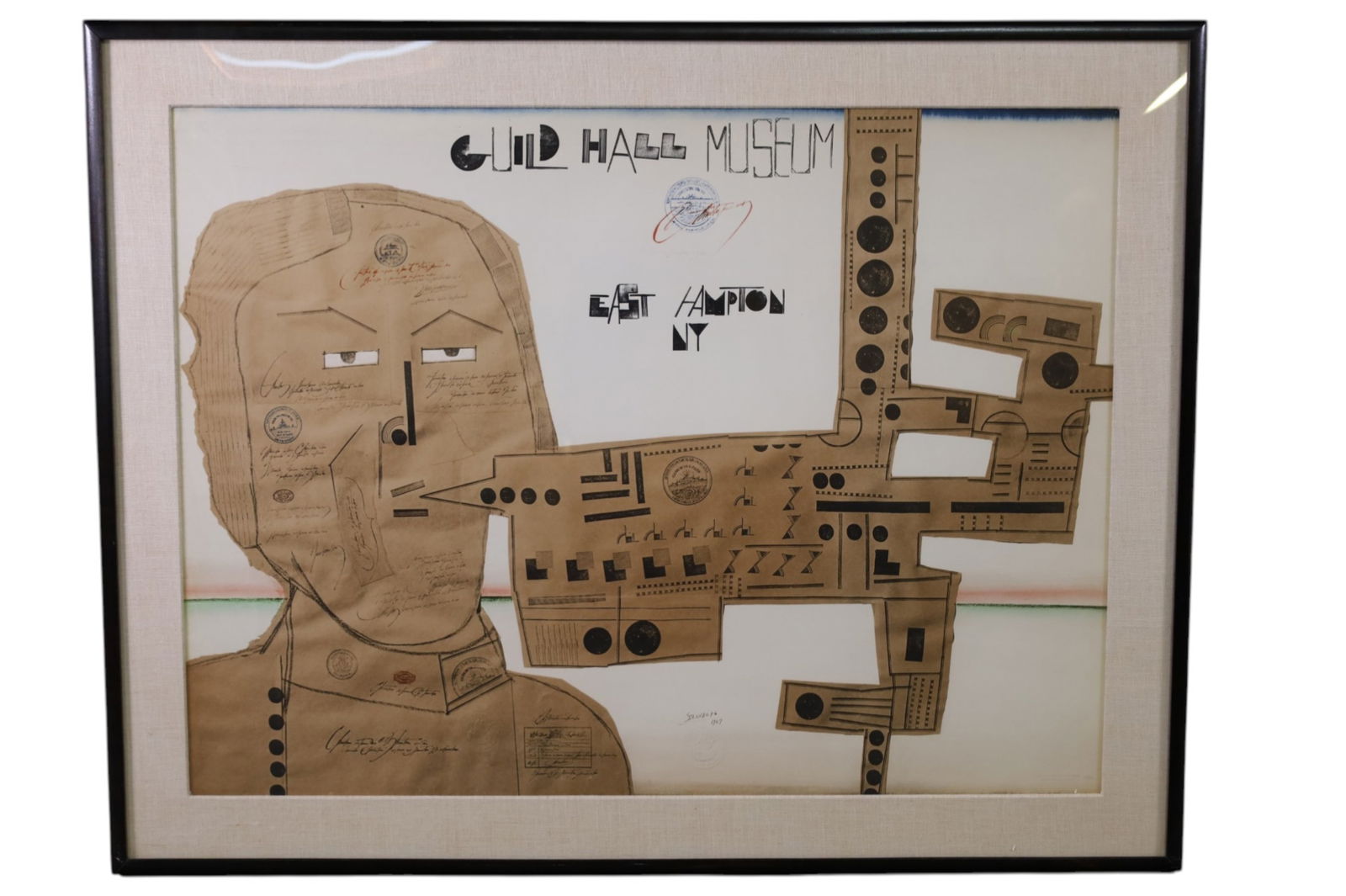SAUL STEINBERG LITHOGRAPH: LARGE FRAMED LITHOGRAPH, BY SAUL STEINBERG, COPYRIGHT 1969. 47" x 37" THIS ITEM EXCEEDS SIZE LIMITATIONS FOR IN HOUSE SHIPPING, MUST BE PICKED UP IN HOUSE OR SHIPPED VIA 3rd PARTY GROUND SHIPPER.