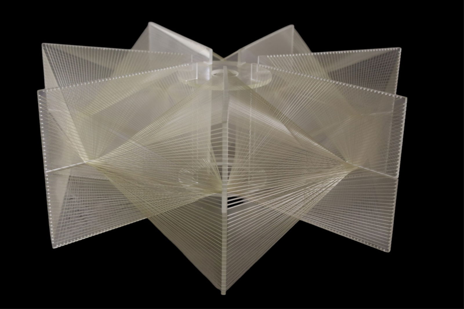 PAUL SECON ABSTRACT LIGHT FIXTURE: LUCITE AND STRING WIRE, PAUL SECON ABSTRACT SHADE OR LIGHT FIXTURE, 24" W x 9" H