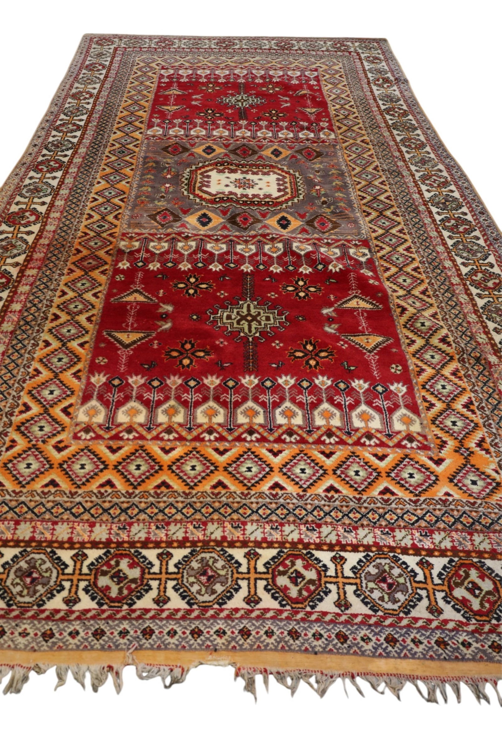 APPROX 16' 2" x 8' 1" HANDMADE WOOL RUG. (1 of 4)