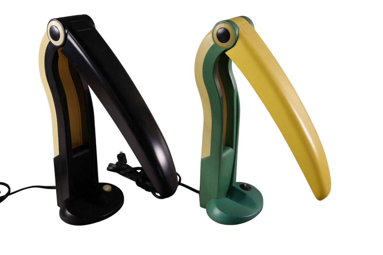 2 HT HUANG TOUCAN LAMPS: 2 HT HUANG TOUCAN LAMPS, FOLDING. ONE IS UNMARKED. 17" H.