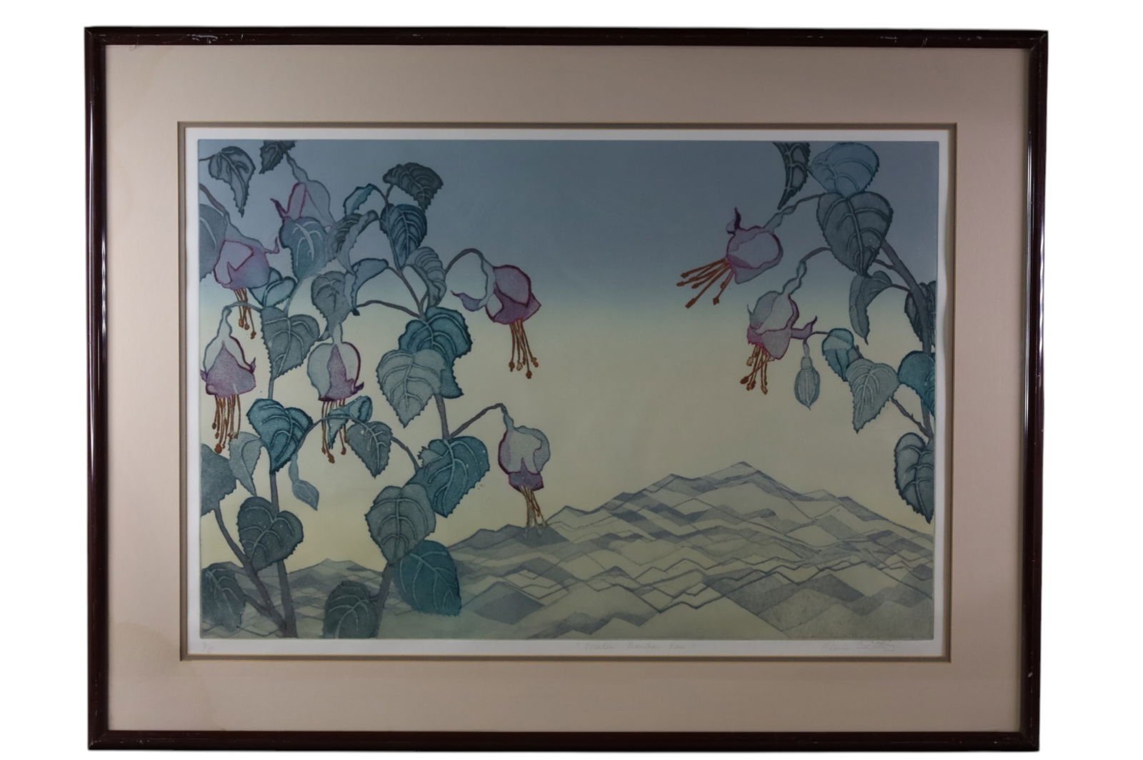 ELAINE SELTZER COLORED ETCHING: MOUNTAIN VIEW, No 8/150. 41" x 31"