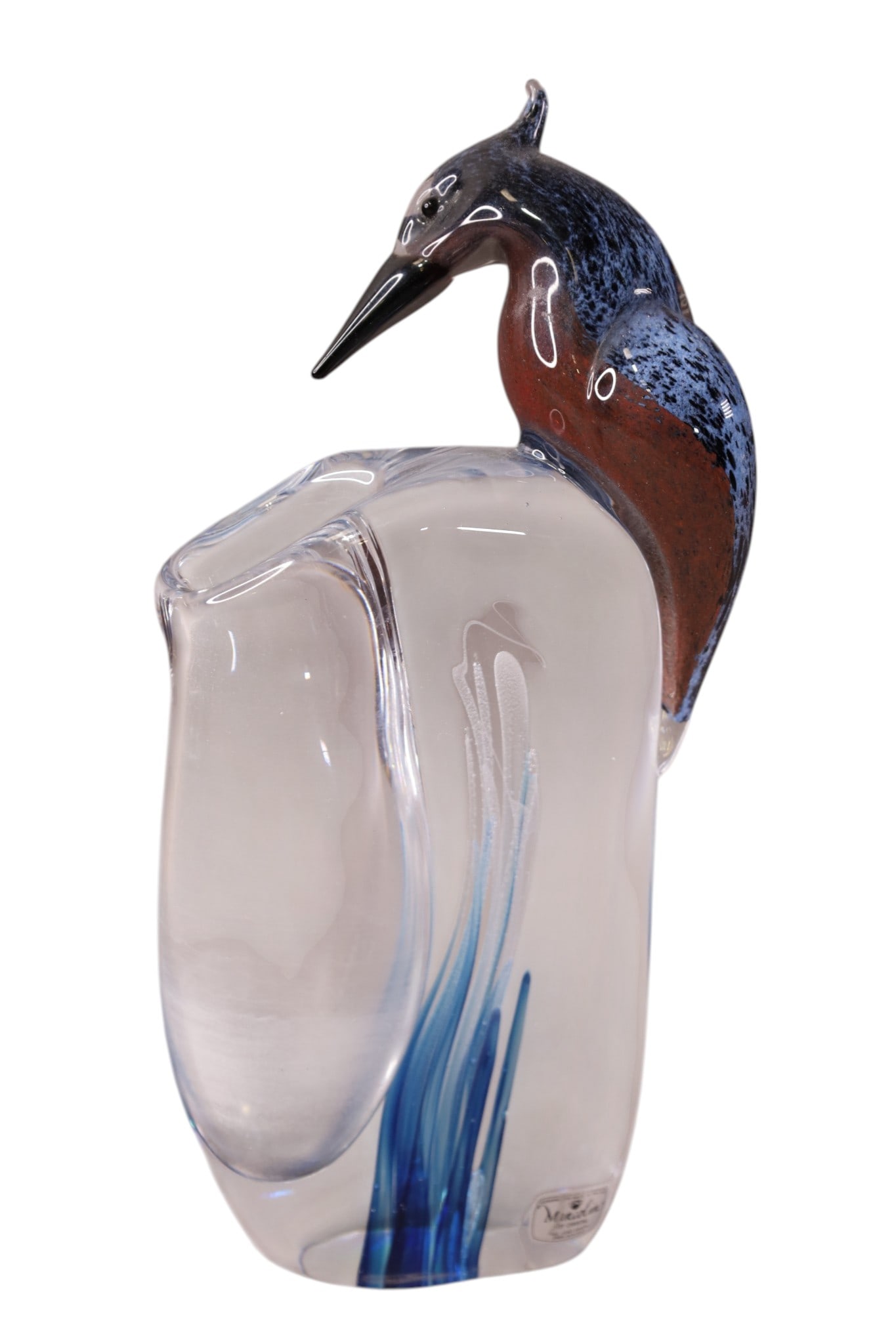 CRYSTAL BIRD VASE: ART GLASS CRYSTAL BIRD VASE, MARCOLIN. 11" H.