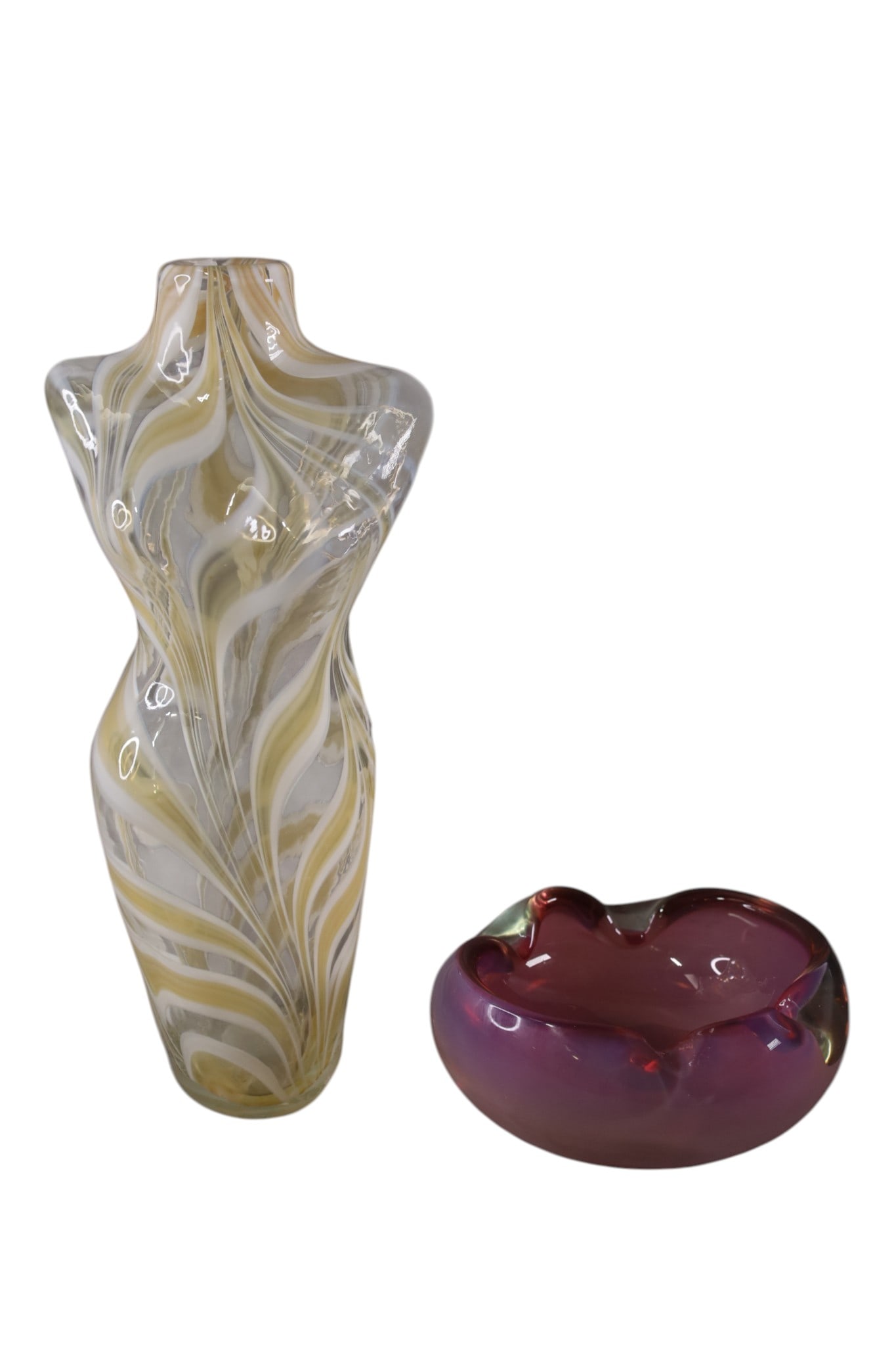 2 PCS OF MURANO: TORSO FORM VASE & ASHTRAY. 14" H.