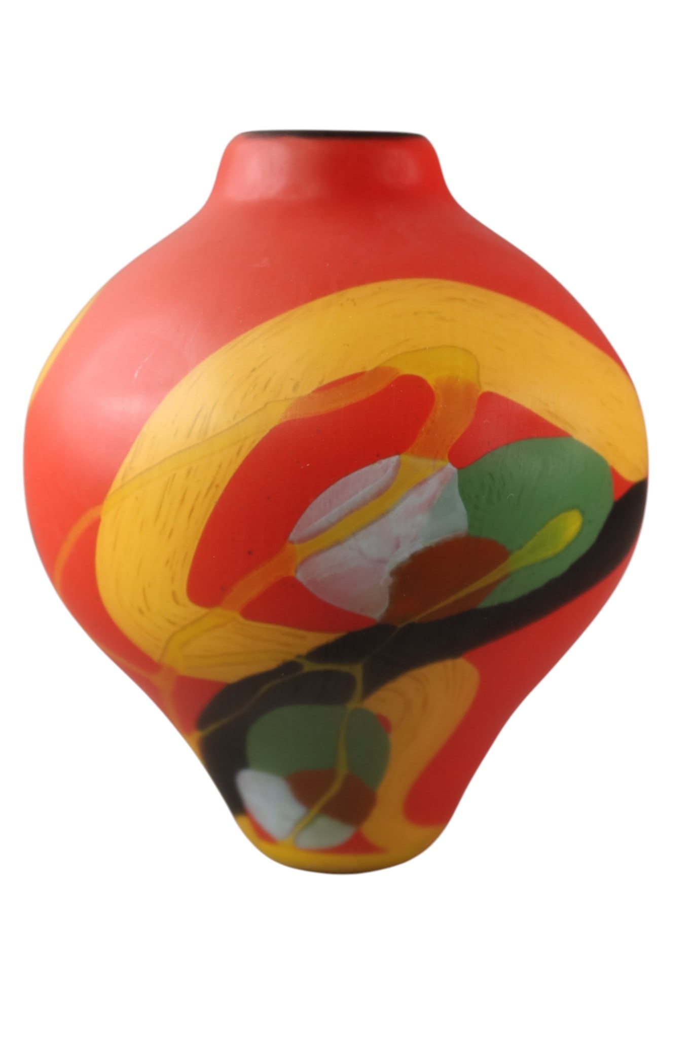 ART GLASS VASE: LARGE ART GLASS VASE, MULTI COLOR ART GLASS VASE, SIGNED NEMTOI. 10" H.
