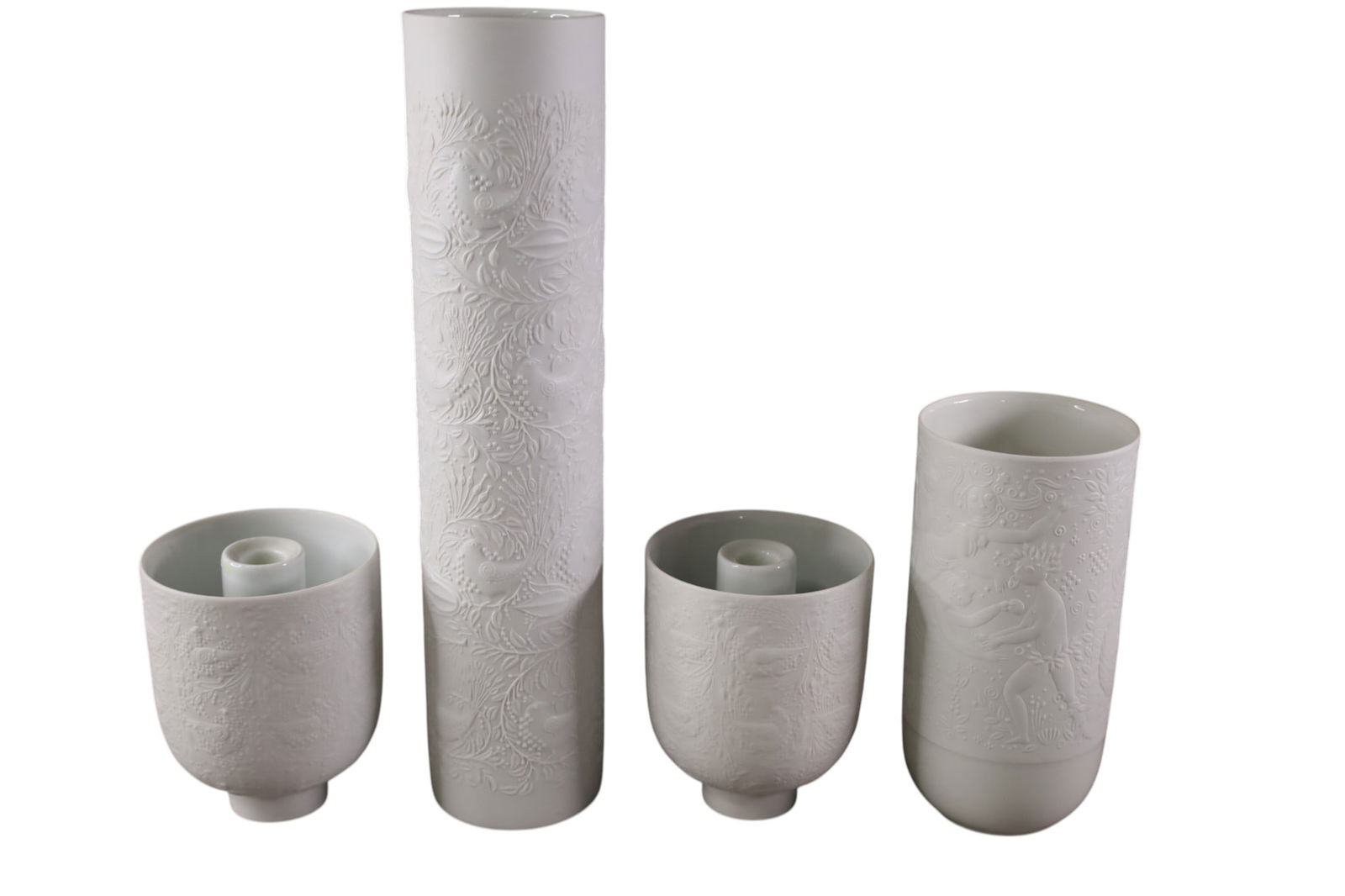 4 PCS OF ROSENTHAL STUDIO LINE PORCELAIN: 4 PCS OF ROSENTHAL STUDIO LINE, BJORN WIINBLAD VASE, PAIR OF CANDLE HOLDERS. & VASE. 6" - 16" H.