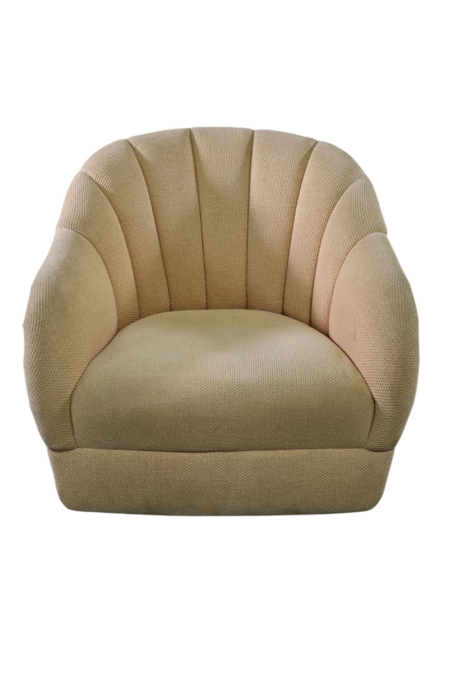 BICKEL ASSOC. PARLOR CHAIR: WARD BENNETT BICKEL ASSOCIATES PARLOR CHAIR, SWIVEL PARLOR CHAIR. NEEDS CLEANED. 32" W x 32" D x 32" H. THIS ITEM EXCEEDS SIZE LIMITATIONS FOR IN HOUSE SHIPPING, MUST BE PICKED UP IN HOUSE OR 