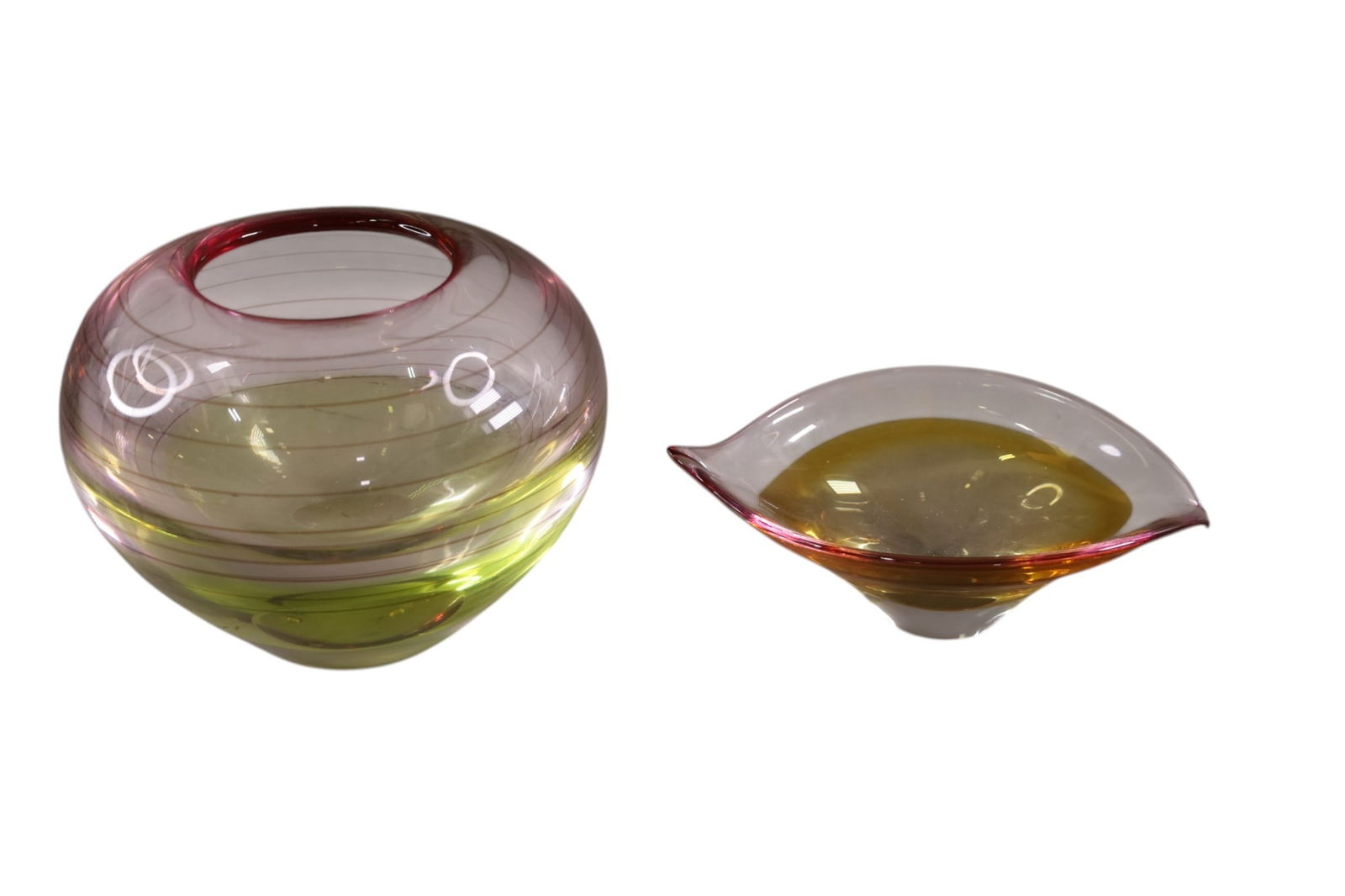 2 PCS OF WATERFORD EVOLUTION: LARGE WATERFORD VASE SIGNED LEARY & SMALL BOWL. 3 1/2" - 7" H.