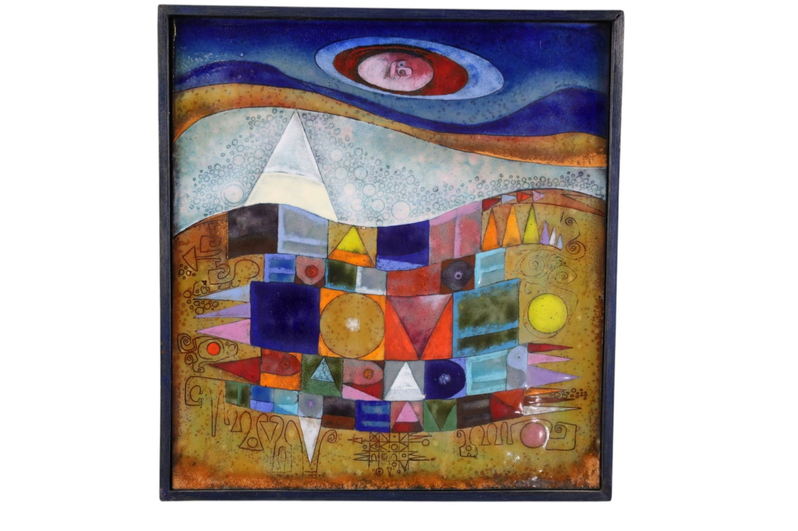 KAY WHITCOMB ENAMEL PANEL: ENAMEL COPPER PANEL ART WORK, DATED 1982, 13" x 13"